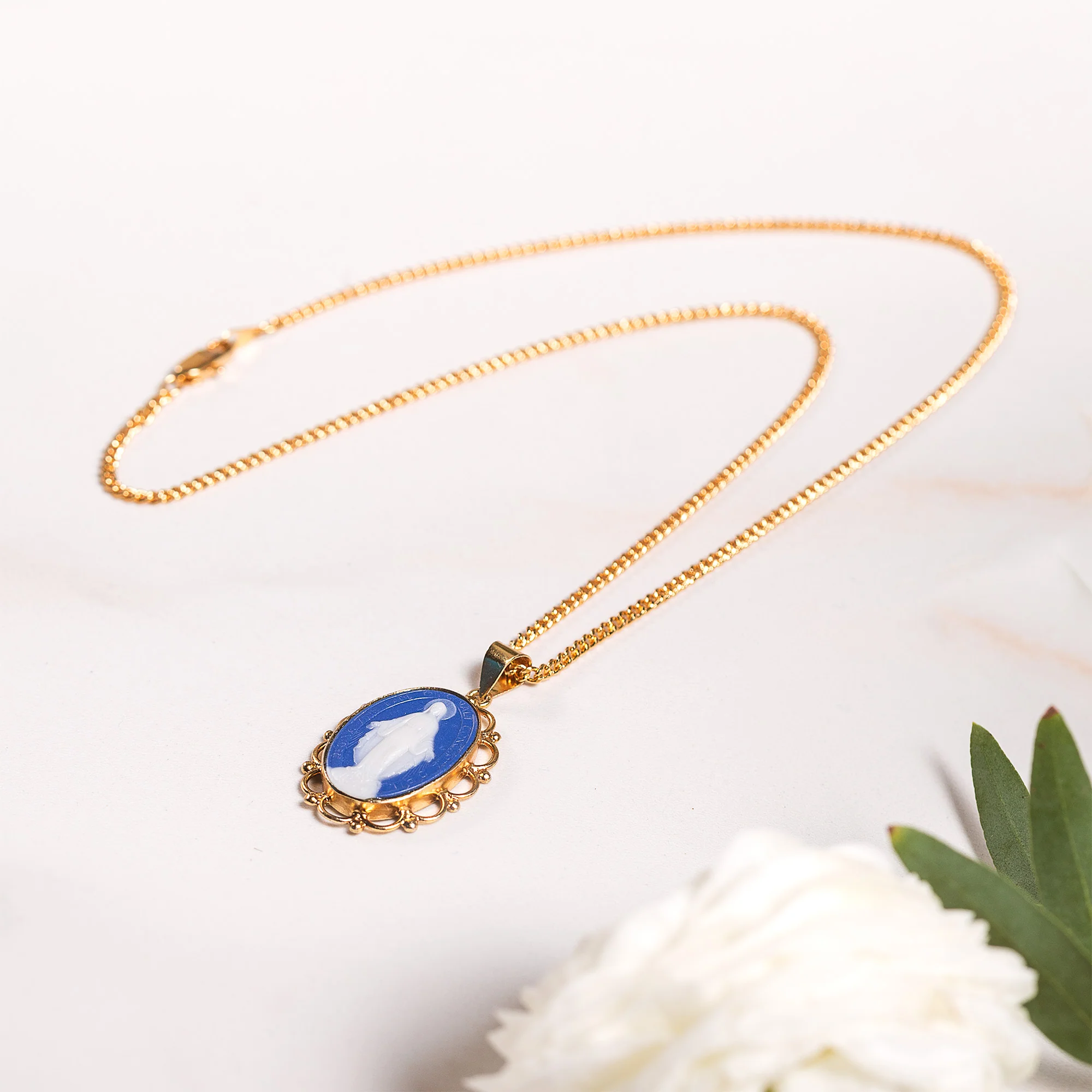 Blue Cameo Our Lady of Grace Necklace - Gold or Silver - Image 7