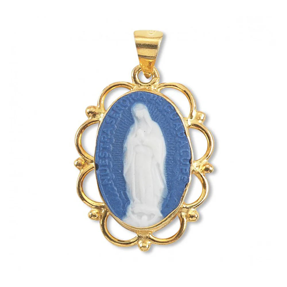 Blue Cameo Our Lady of Guadalupe Gold Necklace - Image 3