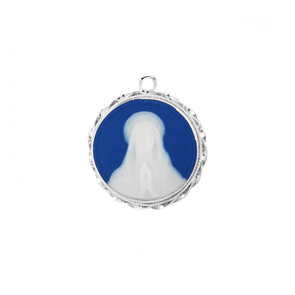 Blue Cameo Our Lady of Lourdes Silver Necklace - Image 3