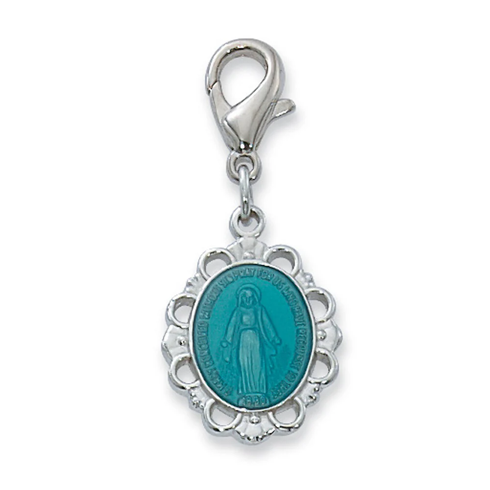 Blue Enamel Scalloped Miraculous Medal Clip Charm