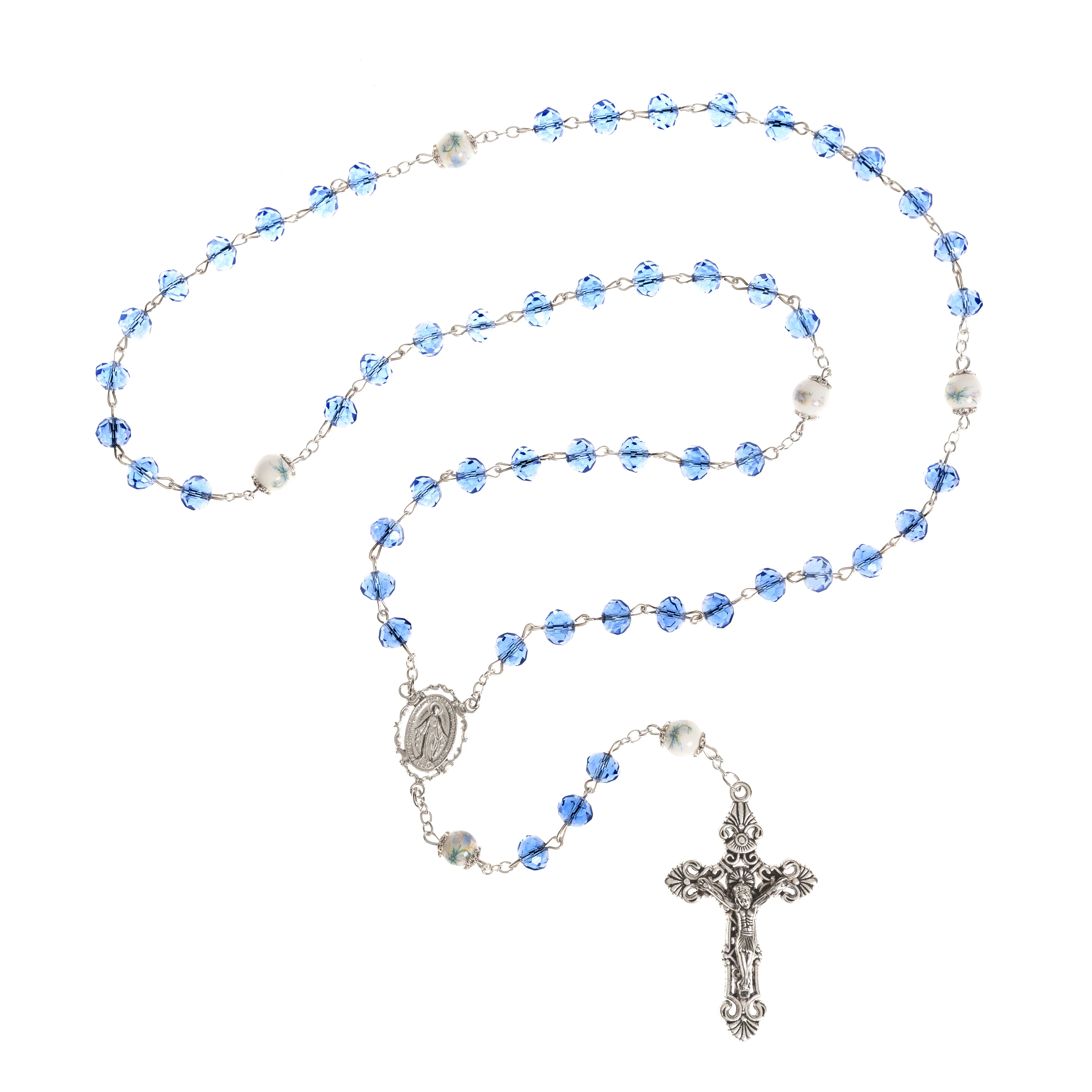 Blue Floral Miraculous Medal Rosary - Image 3