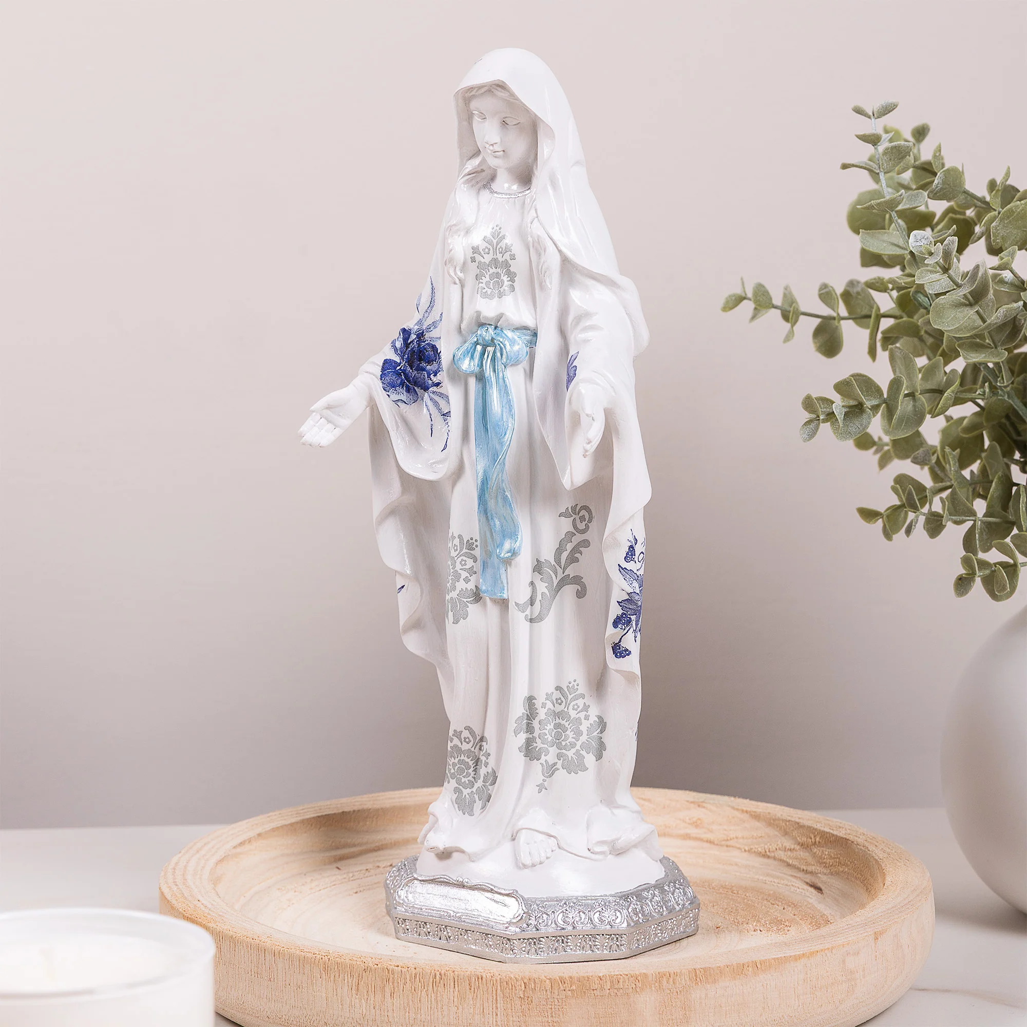Blue Floral Our Lady of Grace Statue - 12" - Image 2