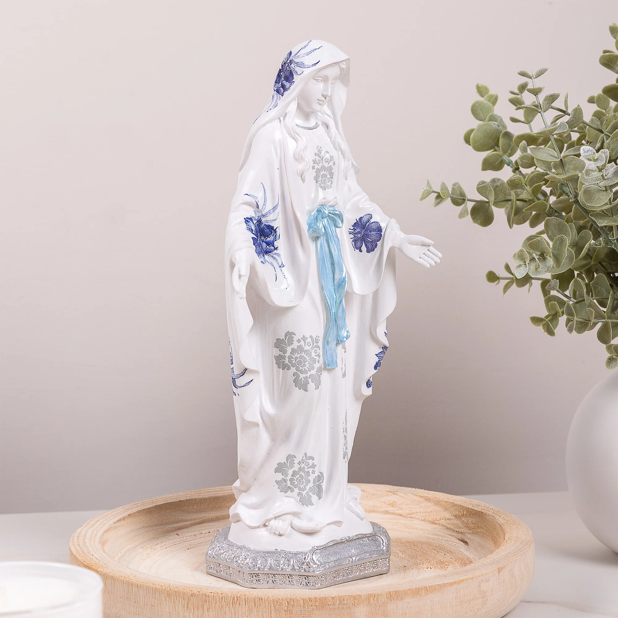 Blue Floral Our Lady of Grace Statue - 12" - Image 3