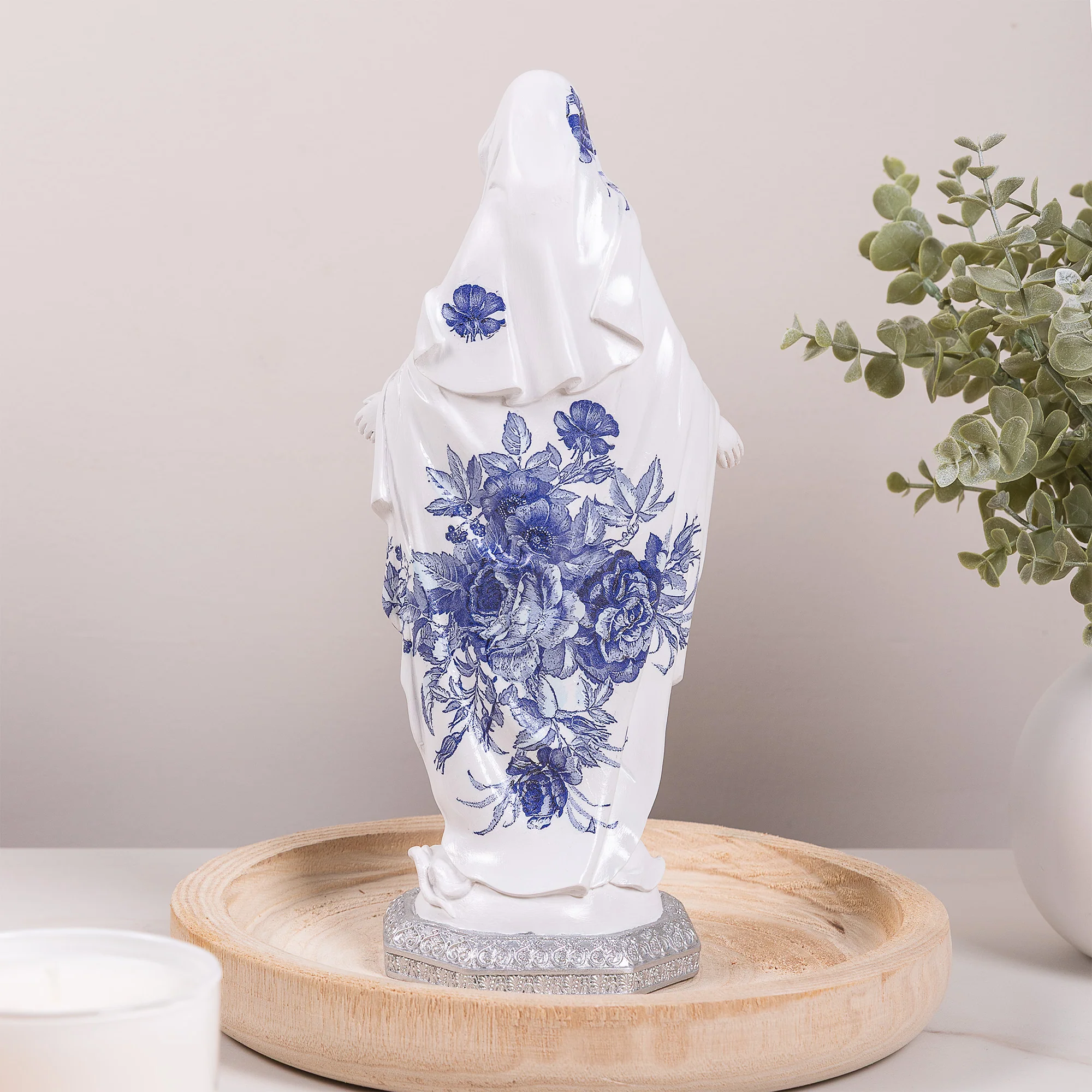Blue Floral Our Lady of Grace Statue - 12" - Image 4