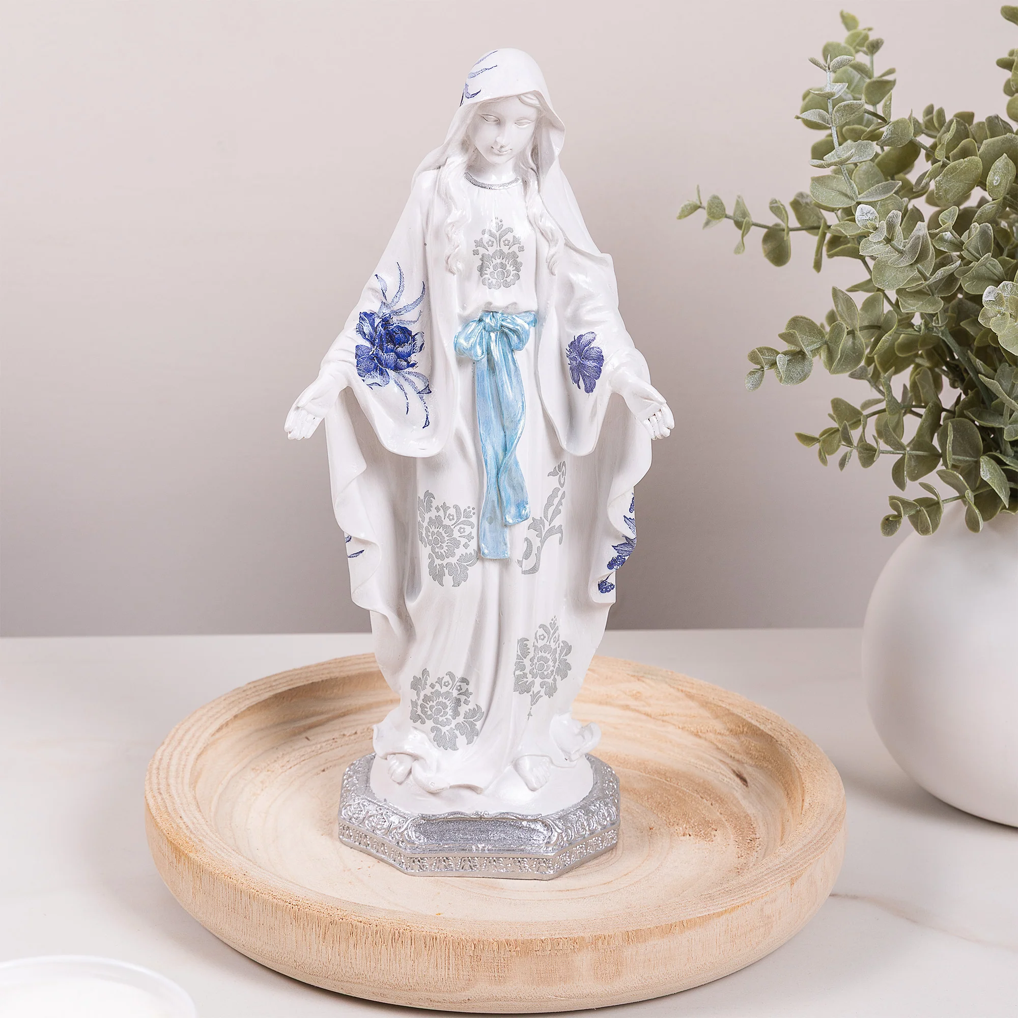 Blue Floral Our Lady of Grace Statue - 12" - Image 5