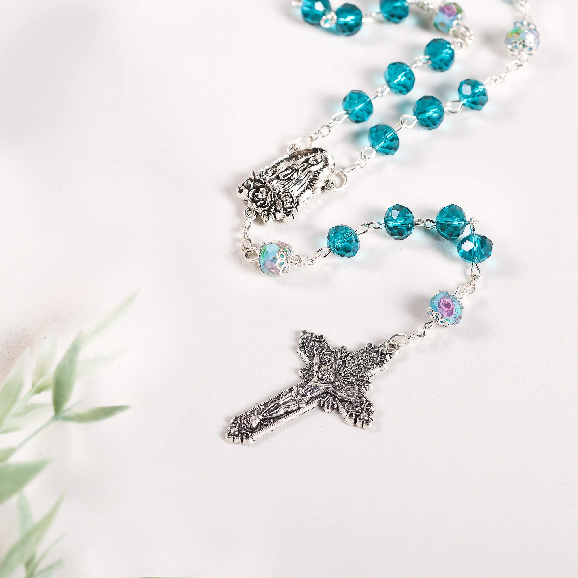 Blue Floral Our Lady of Guadalupe Chaplet