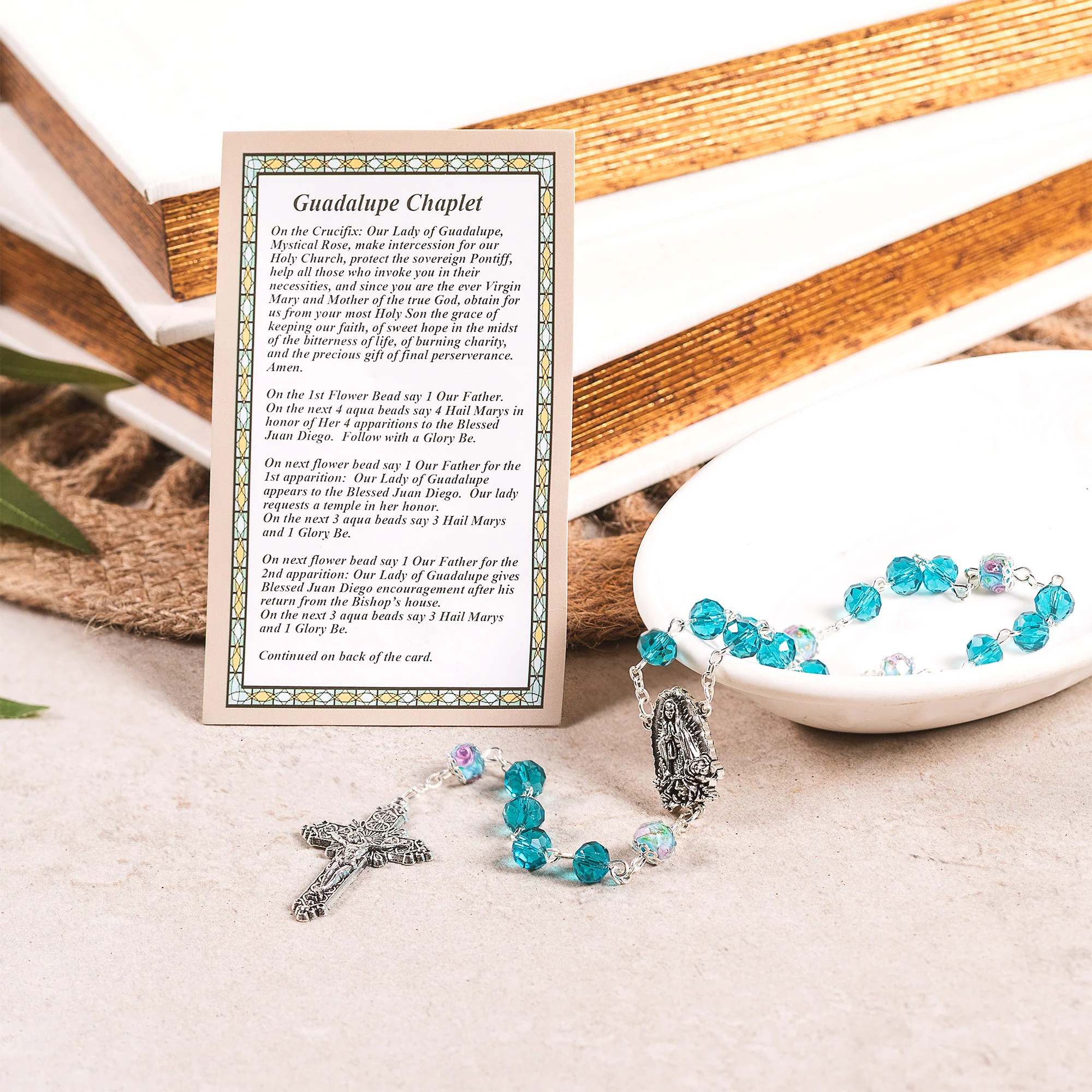 Blue Floral Our Lady of Guadalupe Chaplet - Image 2
