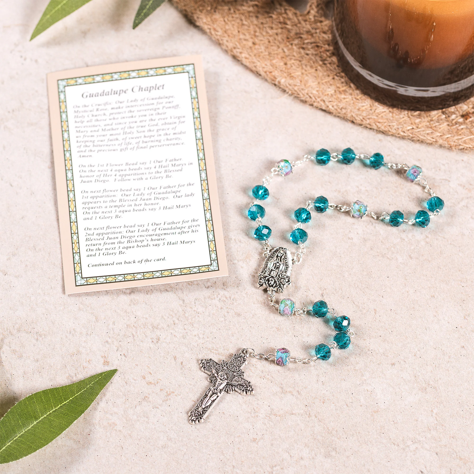 Blue Floral Our Lady of Guadalupe Chaplet - Image 3