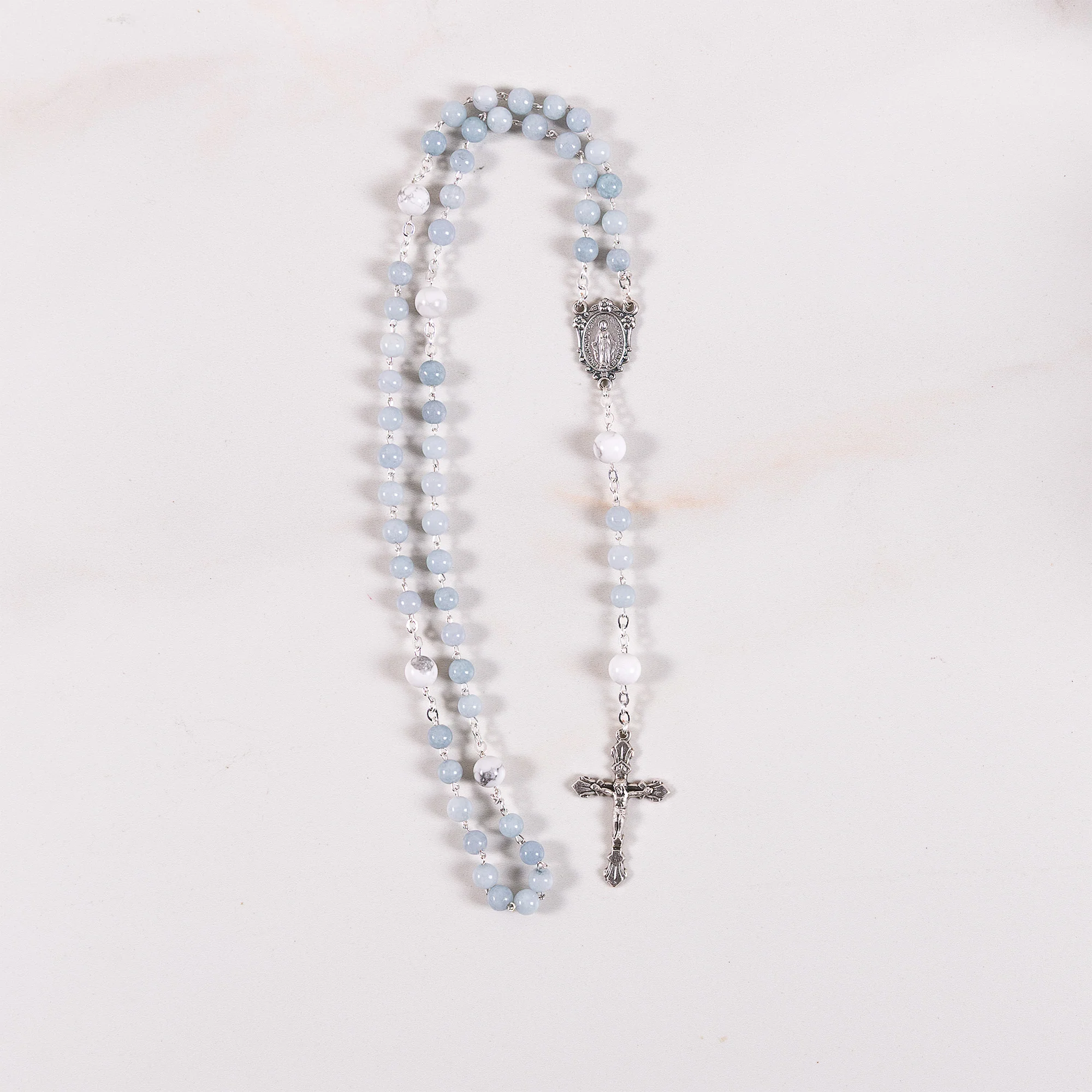 Blue Gray Angelite & Aulite Miraculous Medal Gemstone Rosary - Image 6