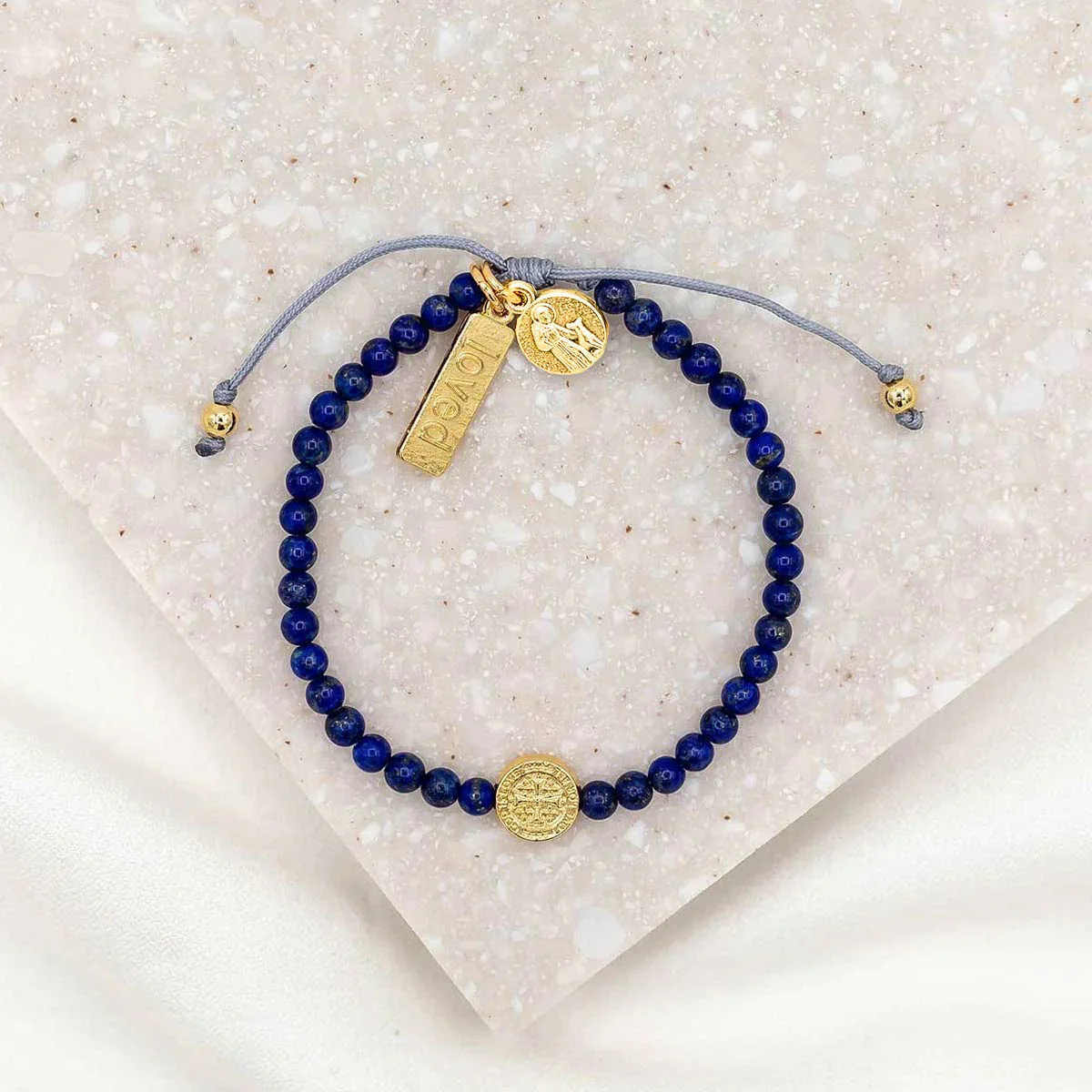 Blue Lapis & Gold St. Francis Peace Bracelet