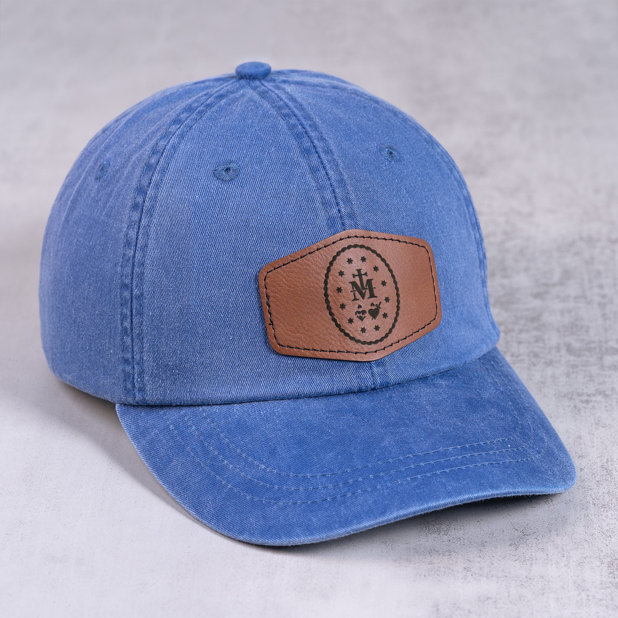 Blue Miraculous Medal Leather Patch Ball Cap