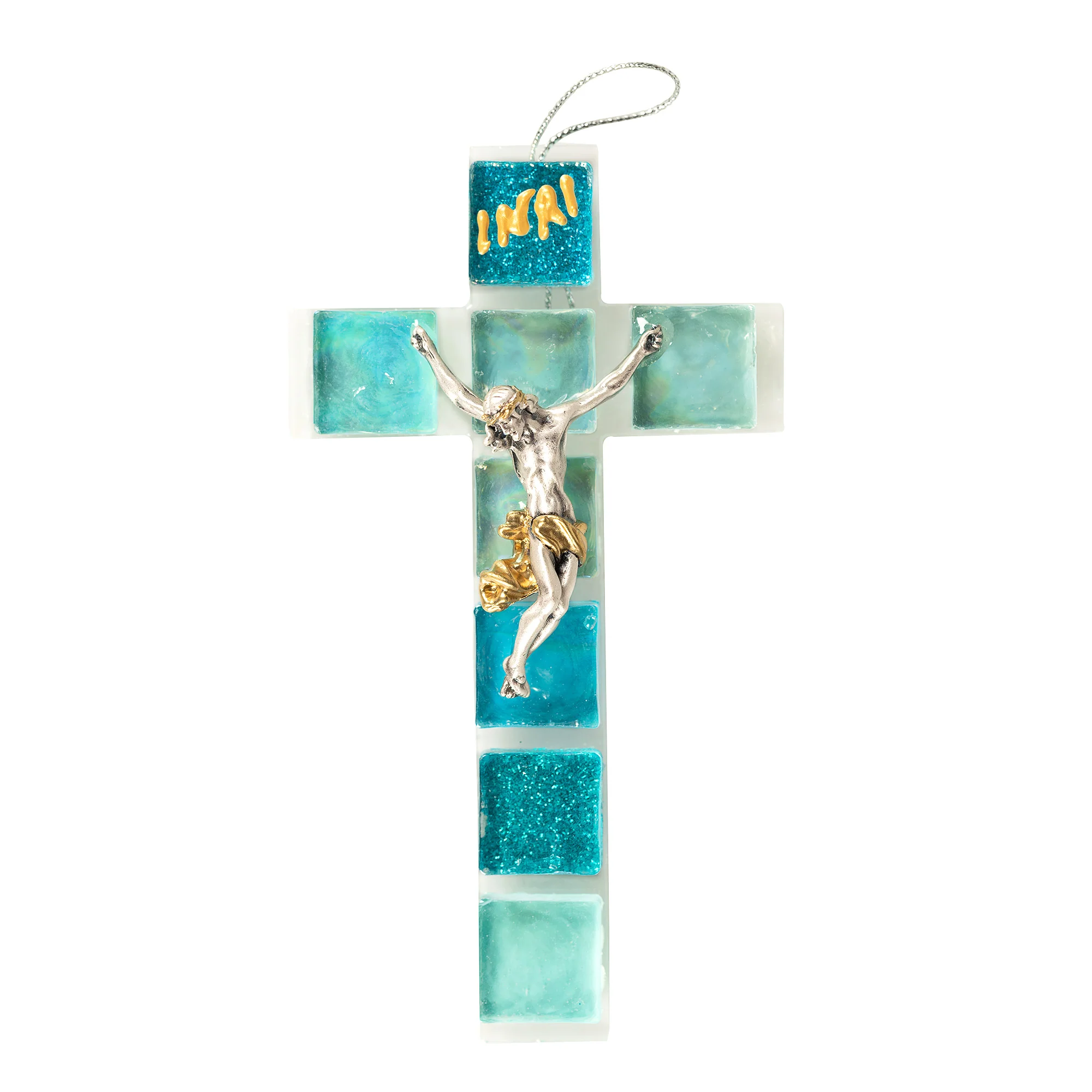 Blue Mosaic Glass Crucifix