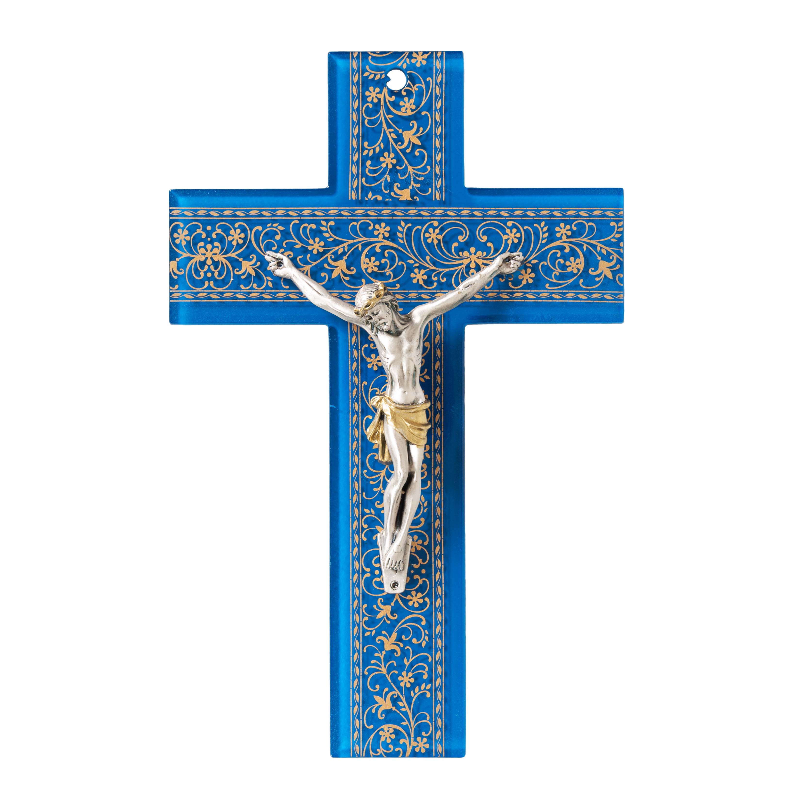 Blue Murano Glass Damask Crucifix - Image 2