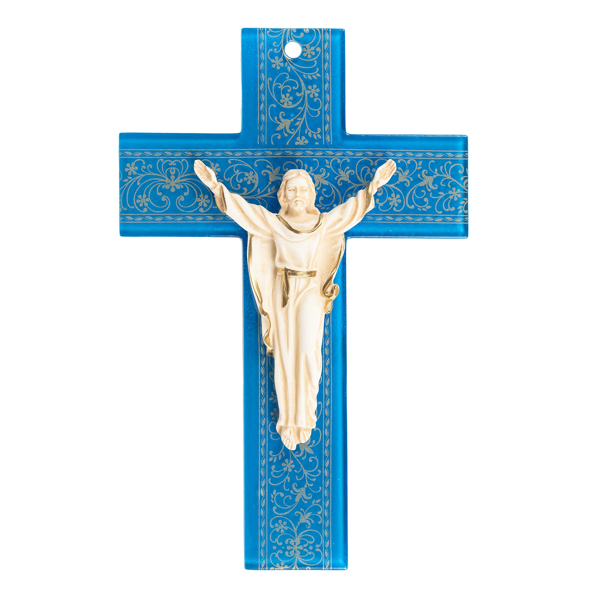 Blue Murano Glass Risen Christ Crucifix - 10" - Image 2