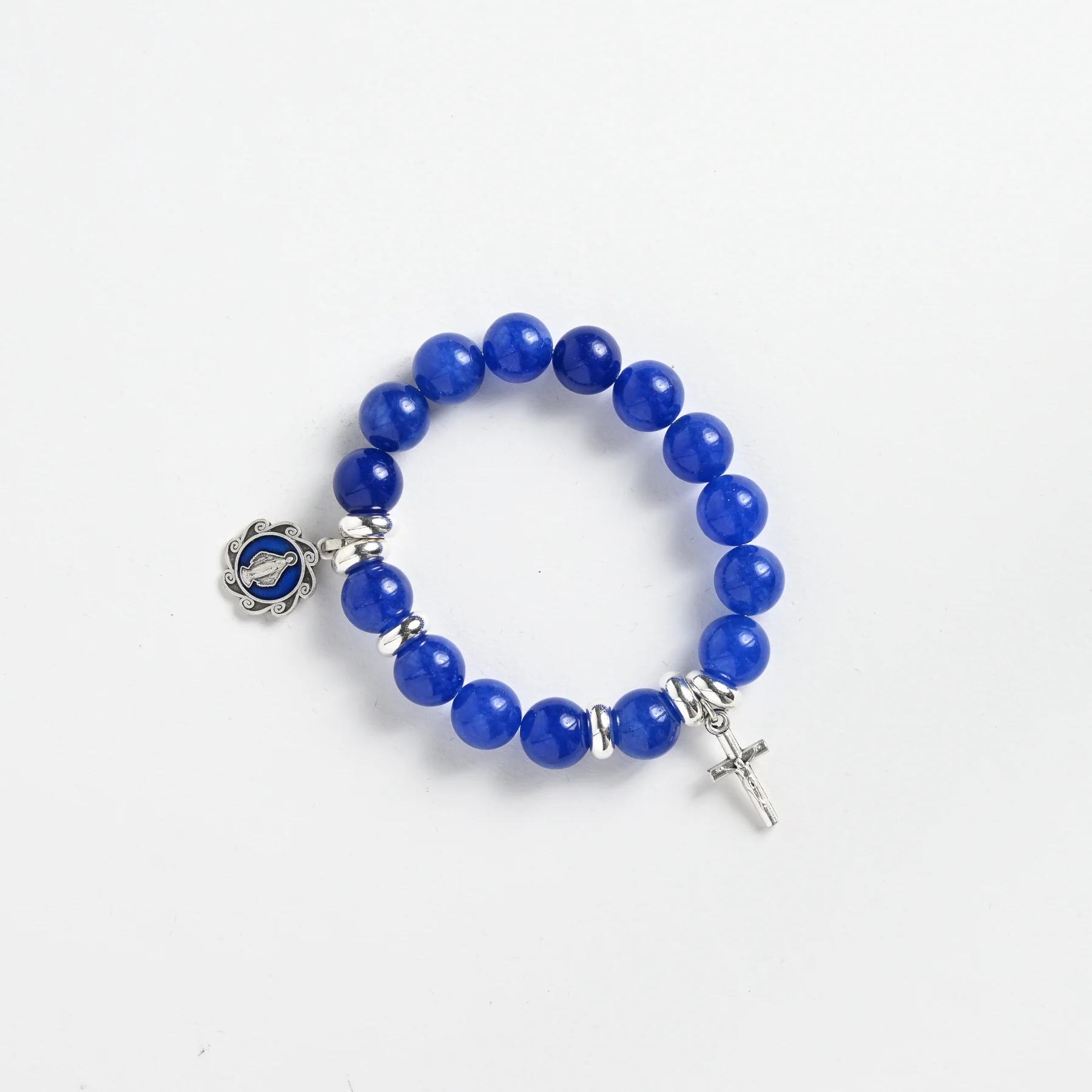 Blue Our Lady of Grace Gemstone Rosary Bracelet