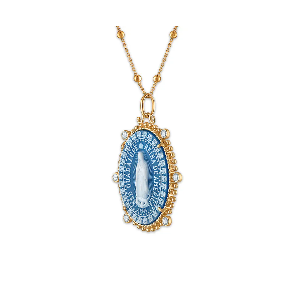 Blue Stone Cameo Our Lady of Guadalupe Necklace - Image 2