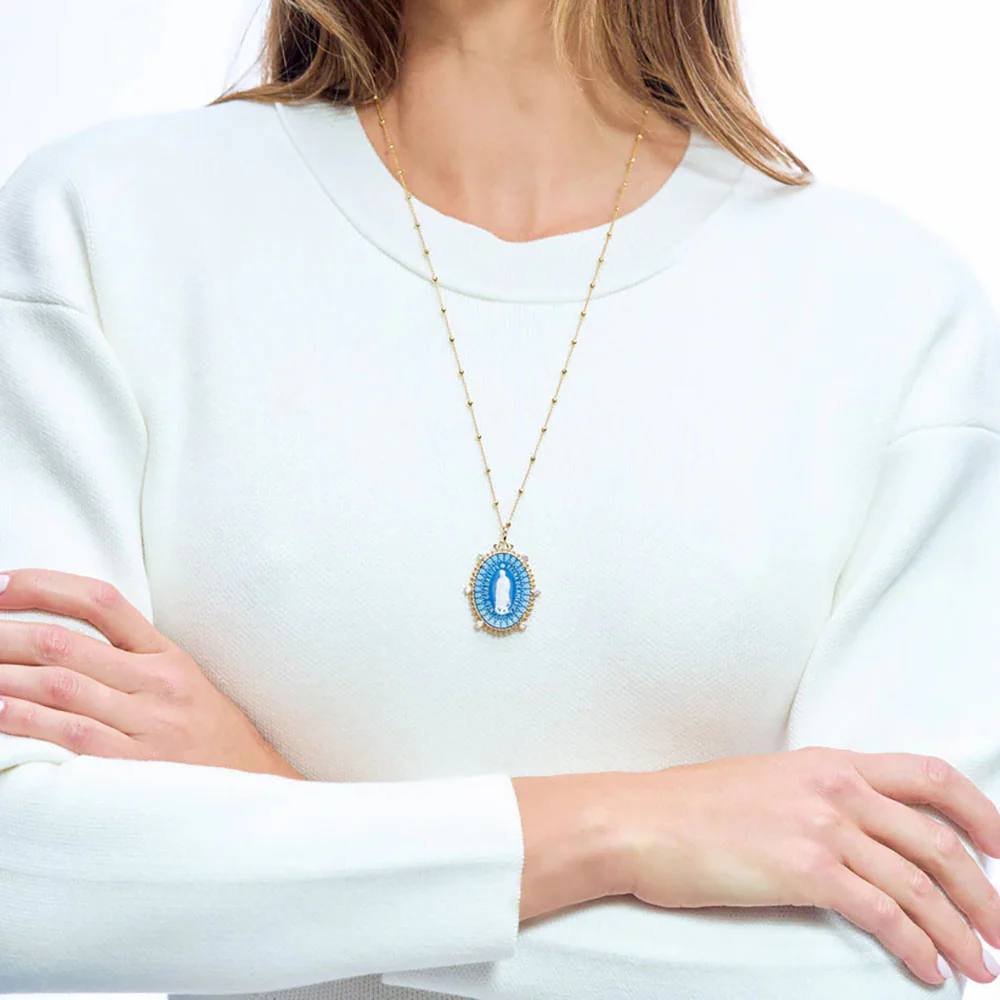 Blue Stone Cameo Our Lady of Guadalupe Necklace - Image 4