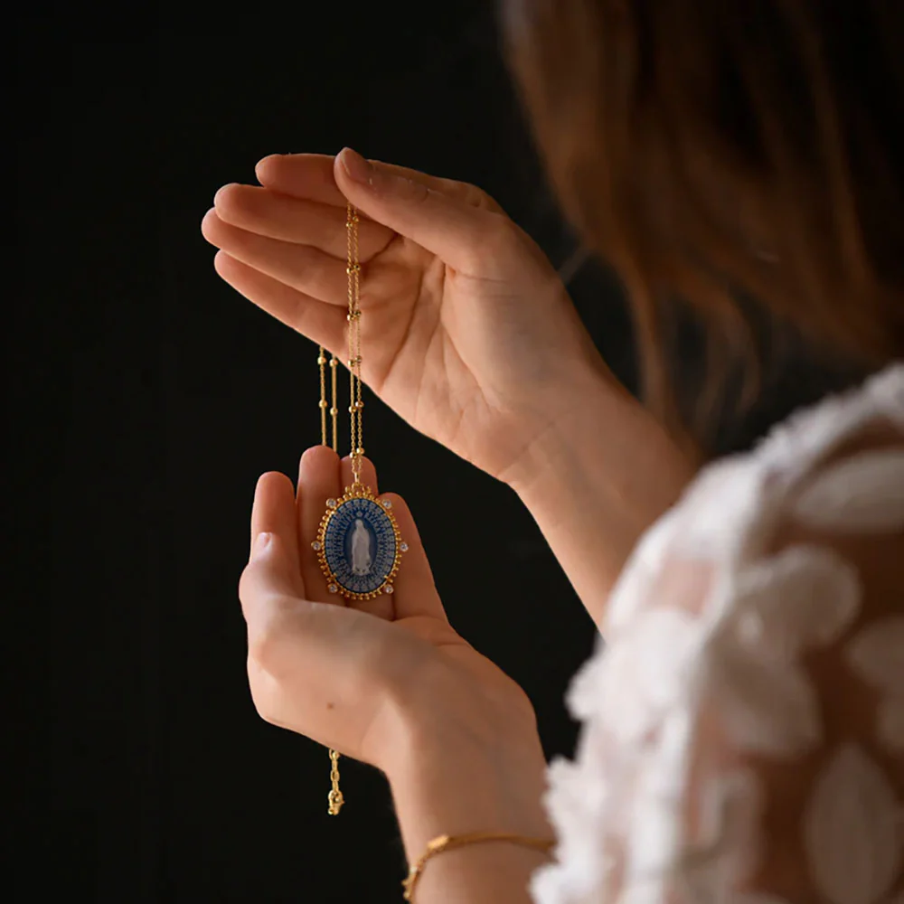 Blue Stone Cameo Our Lady of Guadalupe Necklace - Image 6