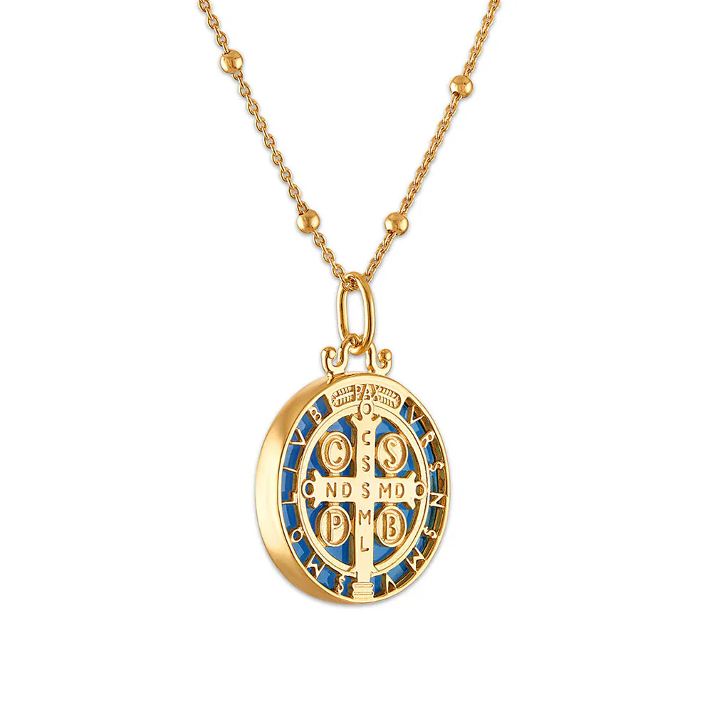 Blue Stone Cameo St. Benedict Medal Necklace - Image 3
