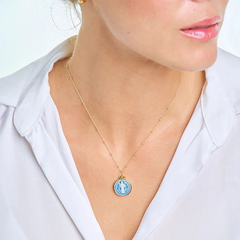 Blue Stone Cameo St. Benedict Medal Necklace - Image 4
