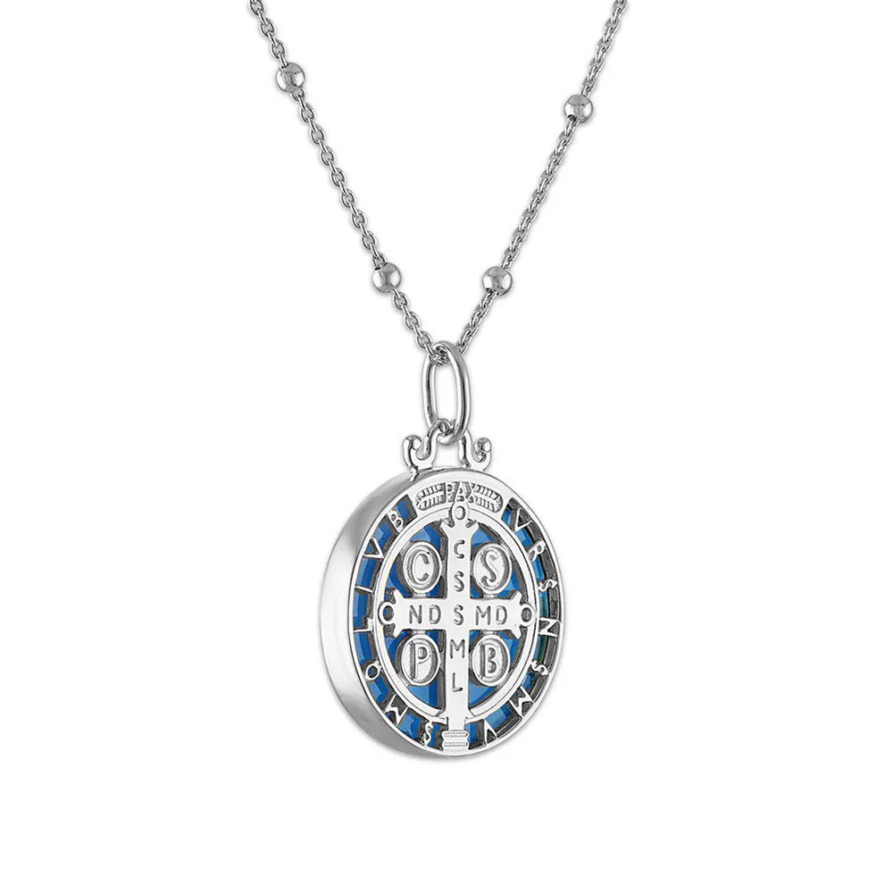 Blue Stone Cameo St. Benedict Medal Necklace - Image 8