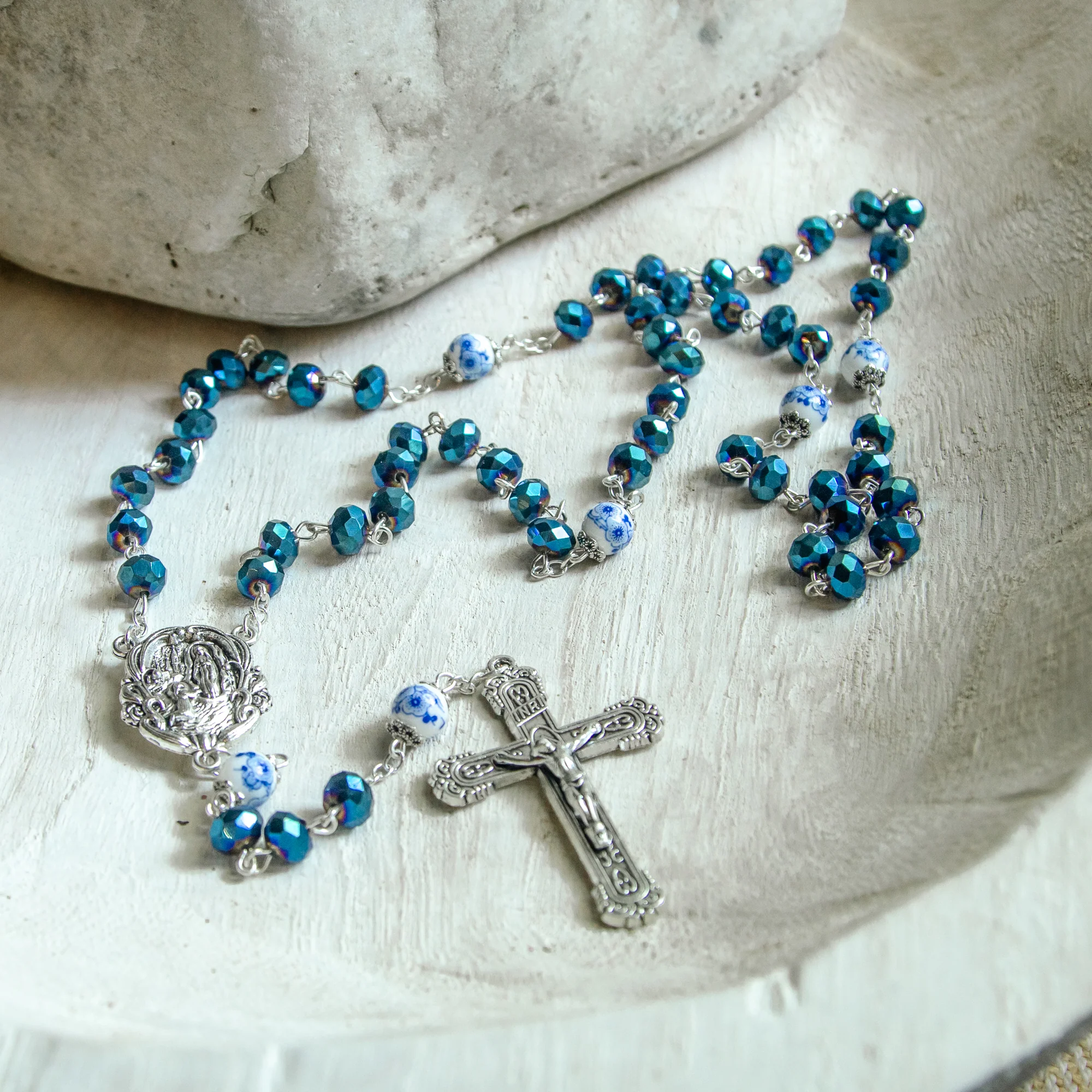 Blue Sunburst Lourdes Water Rosary - Image 2