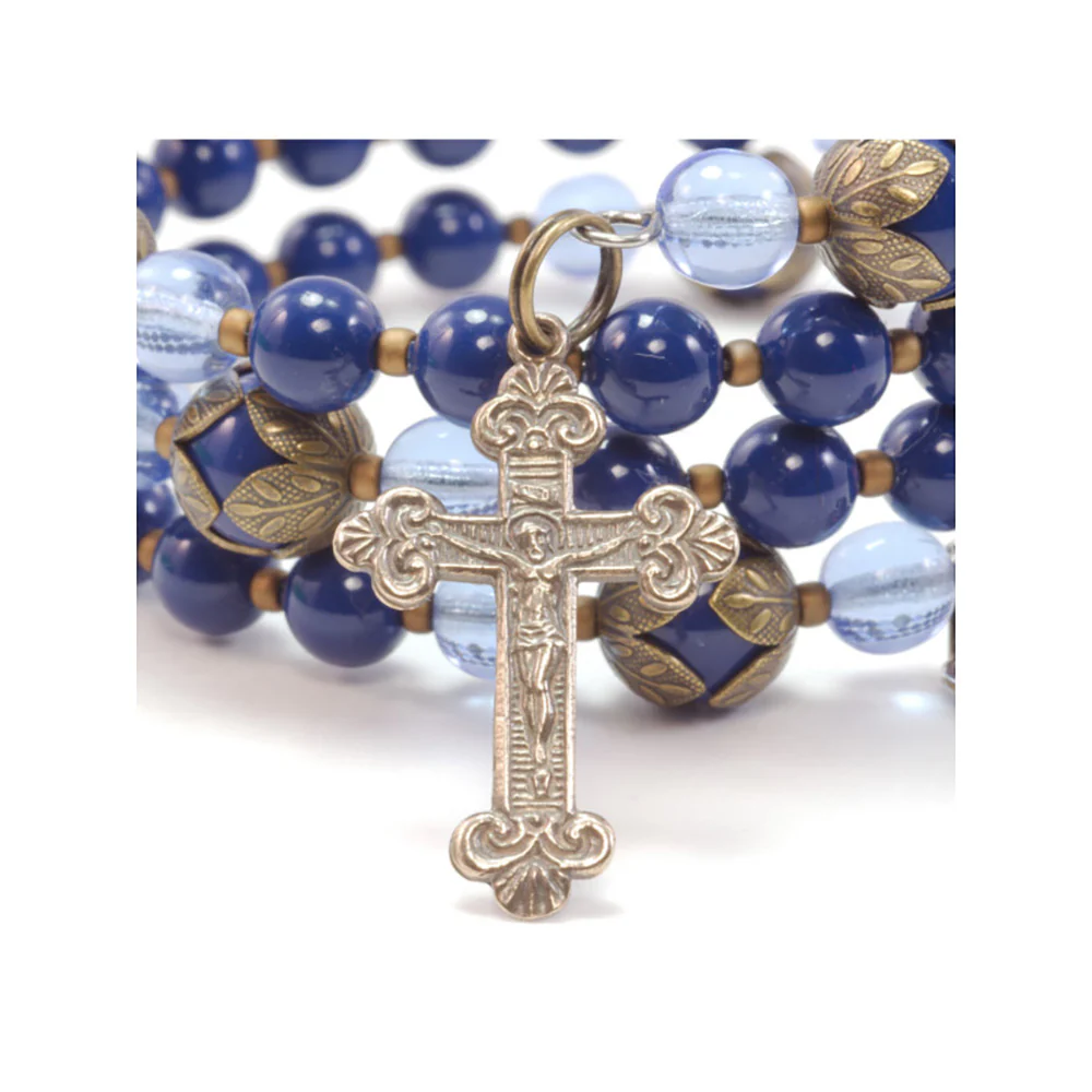 Blue Swarovski Scapular Full Rosary Wrap Bracelet - Image 4