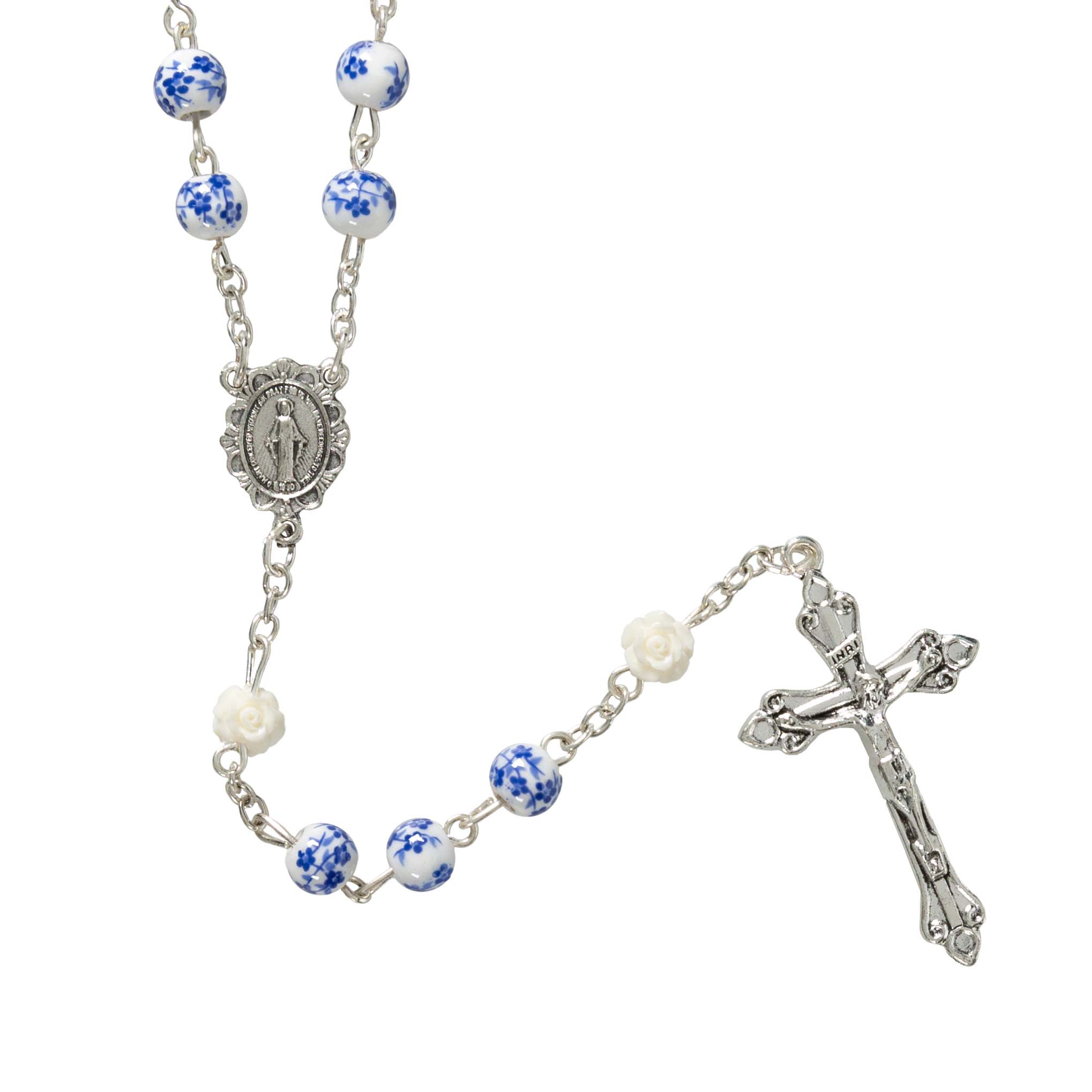 Blue & White Marian Rose Garden Rosary - Image 2