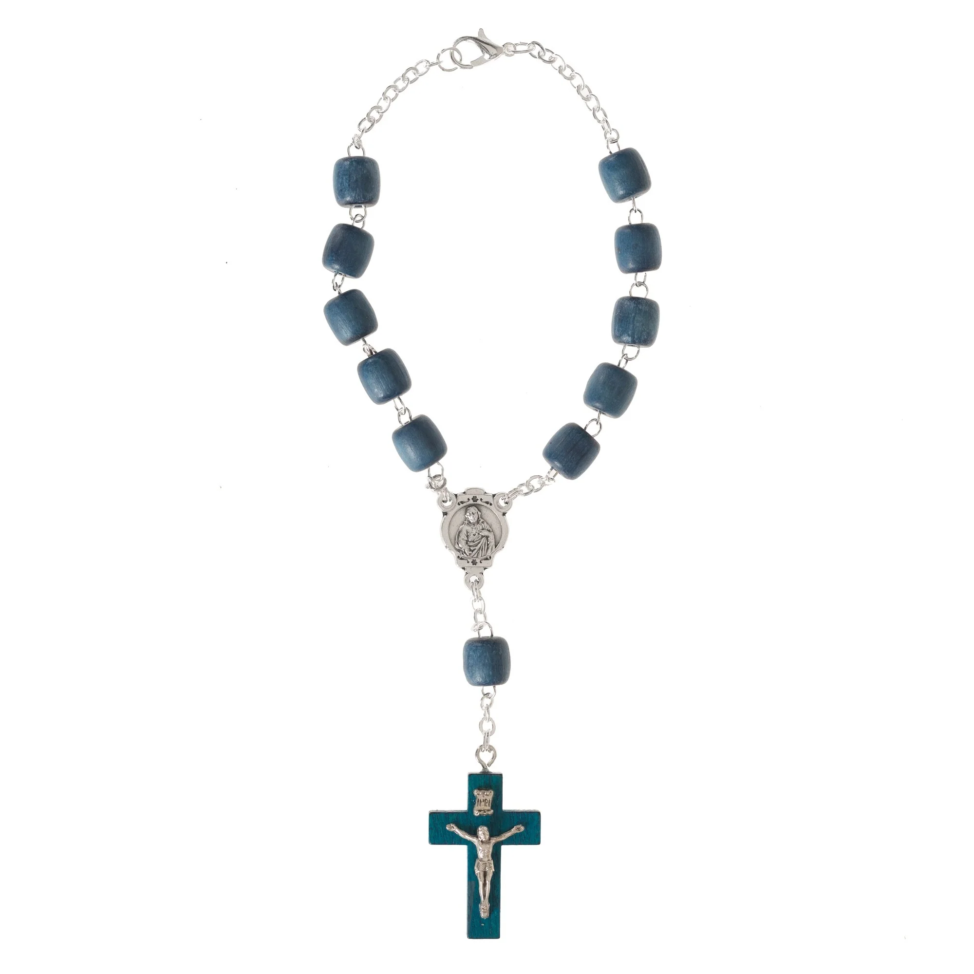 Blue Wood Miraculous Medal Auto Rosary - Image 2