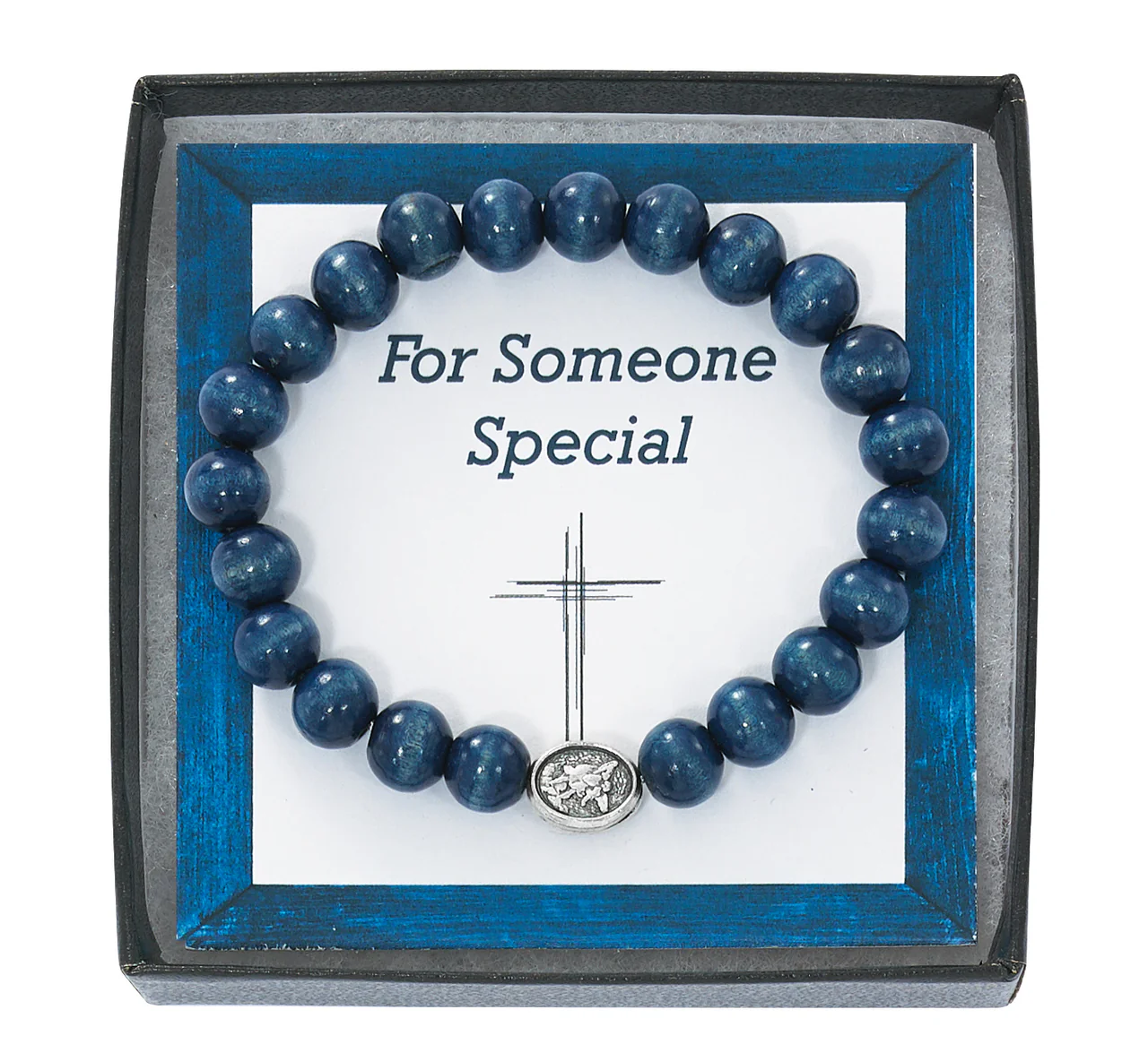 Blue Wood St. Michael Stretch Bracelet