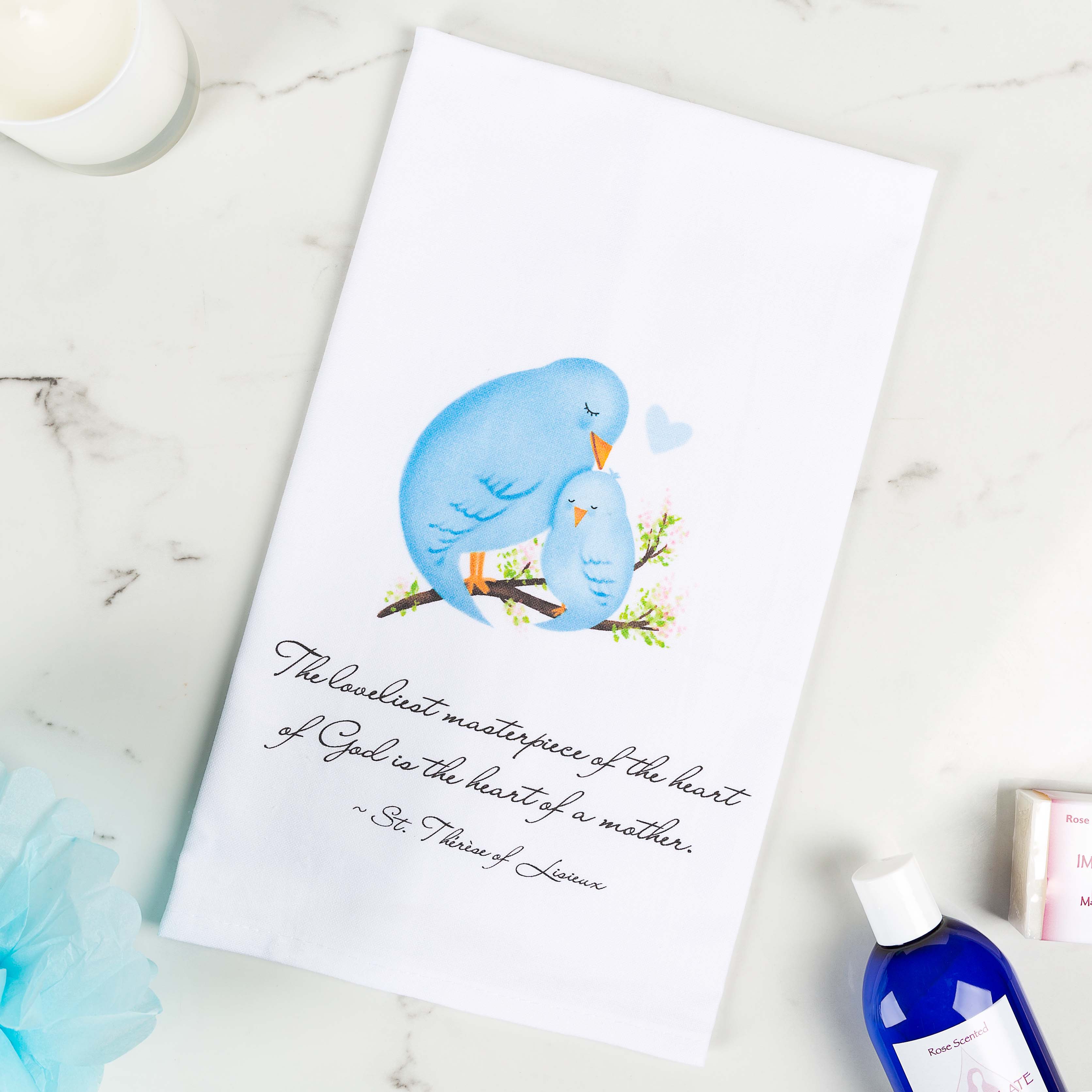 Bluebirds Heart of a Mother Dish Towel