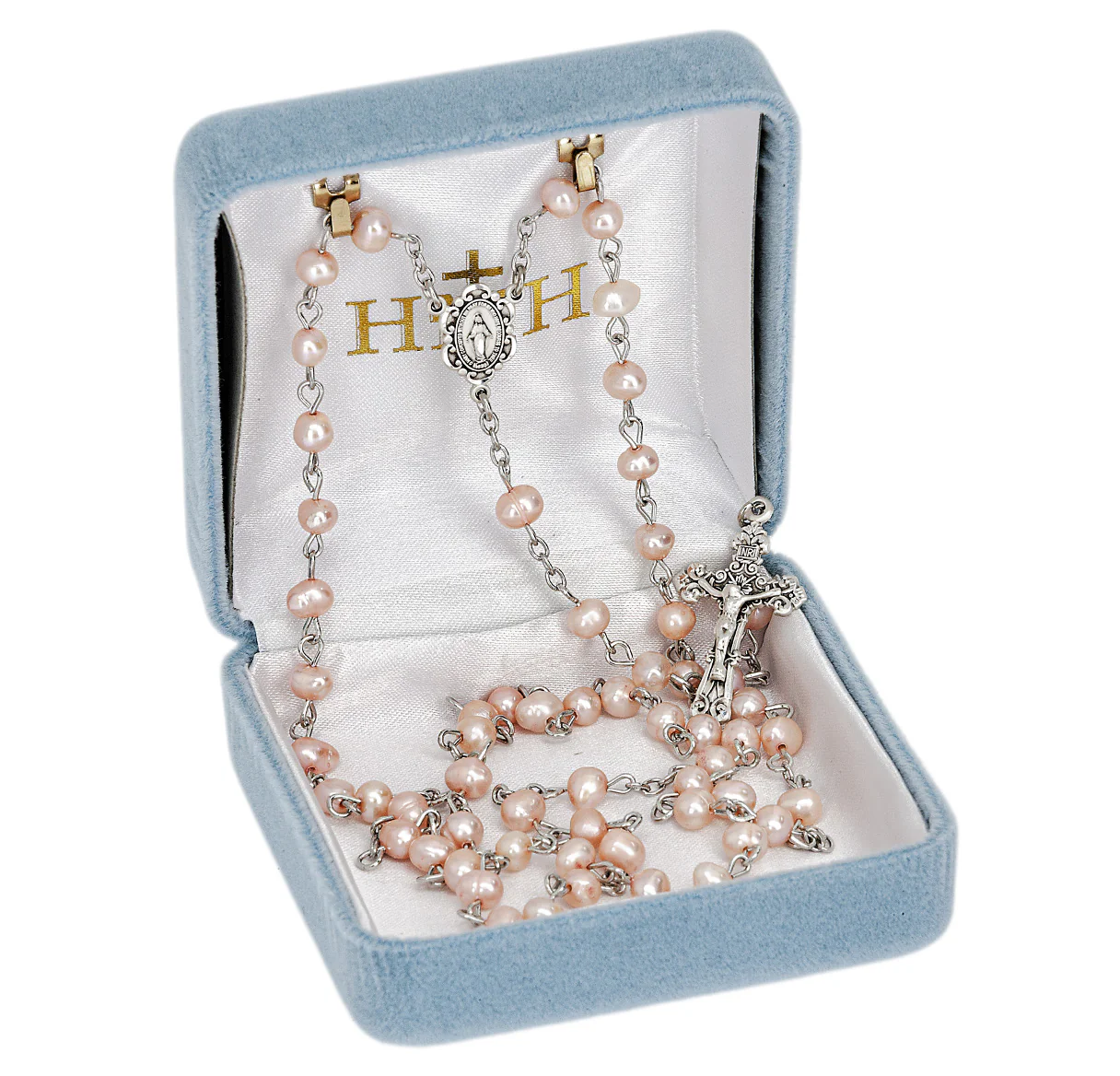 Blush Freshwater Pearl Miraculous Medal Rosary