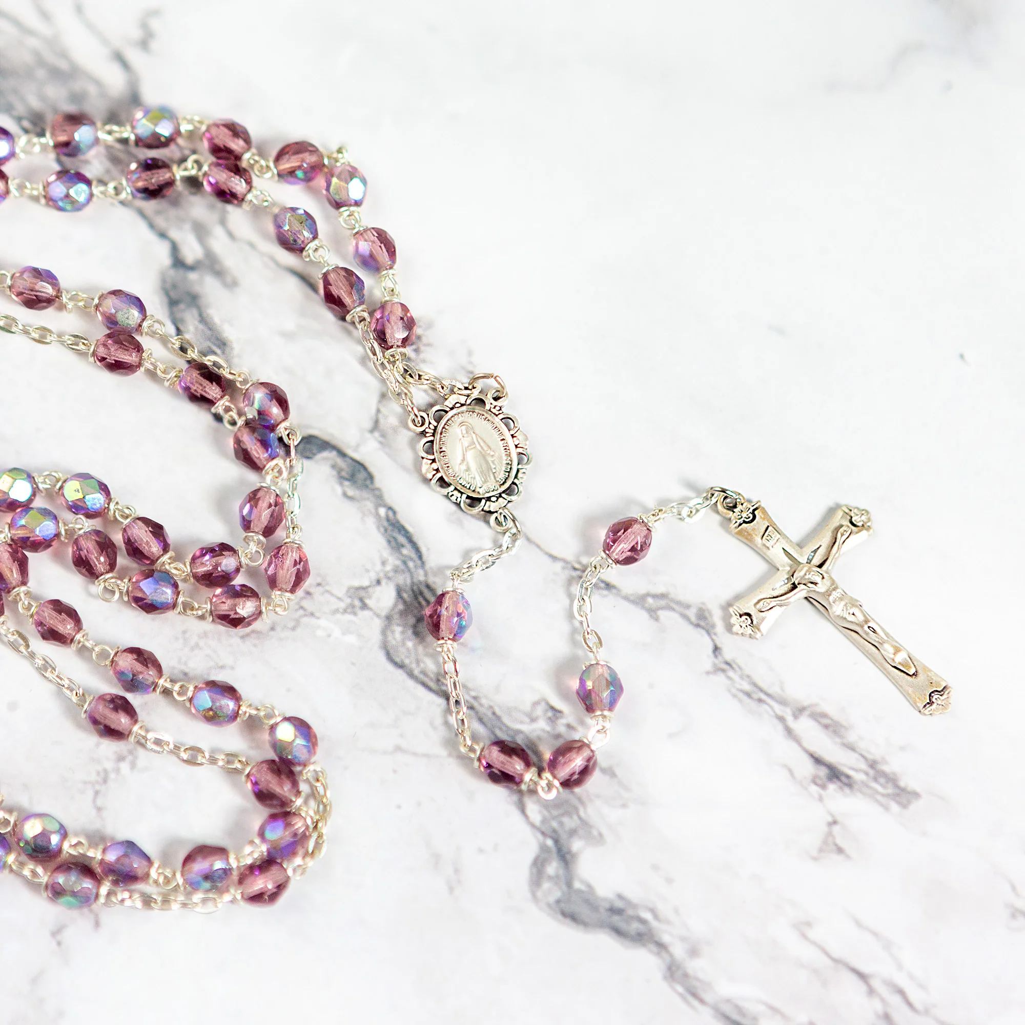 Bohemian Glass Birthstone Rosary – Alexandrite / June