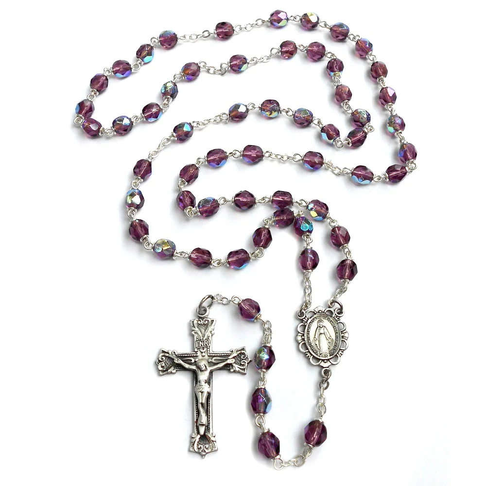 Bohemian Glass Birthstone Rosary – Amethyst / February - Image 2