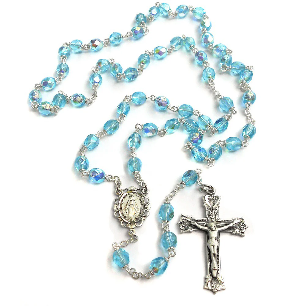 Bohemian Glass Birthstone Rosary – Aqua / March - Image 2