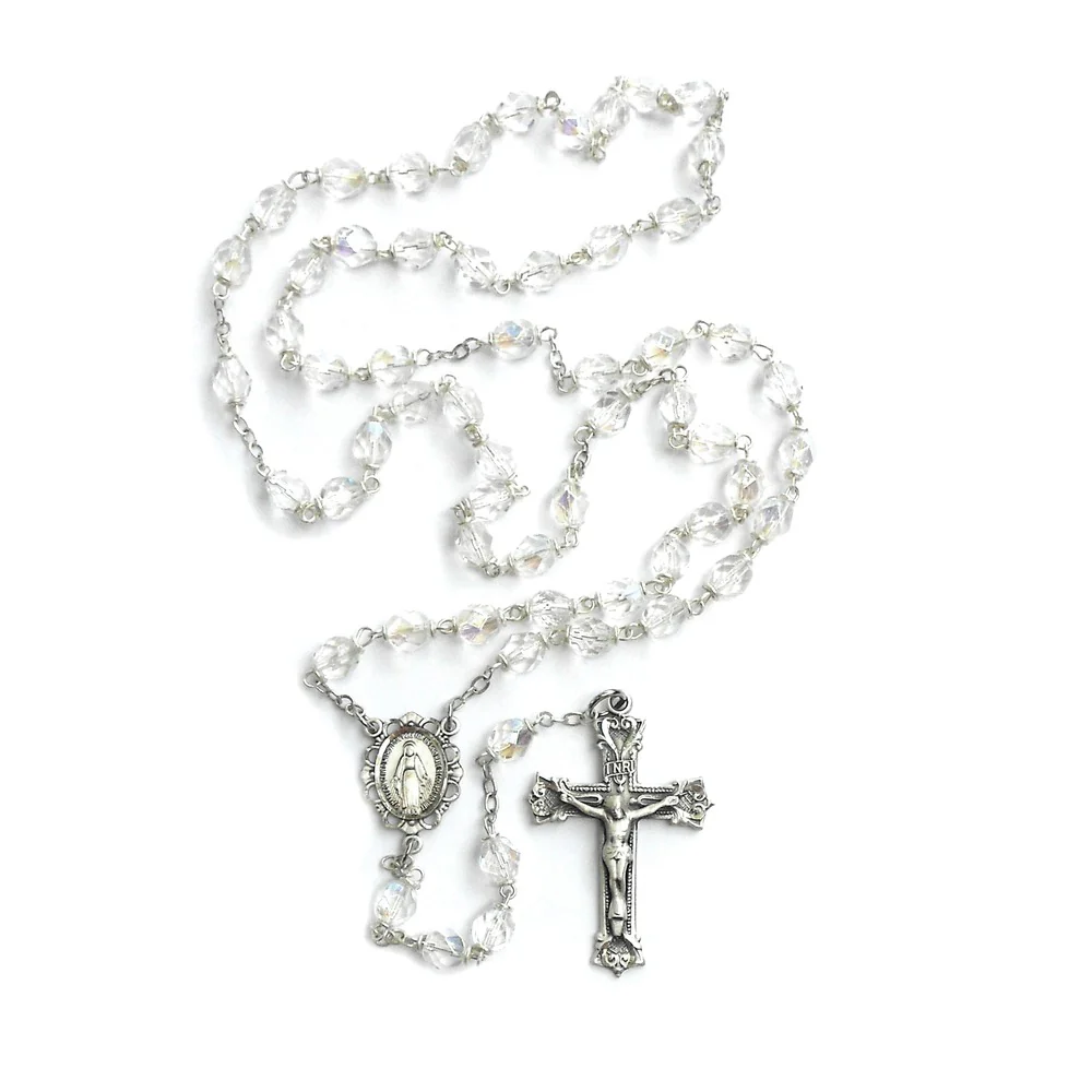 Bohemian Glass Birthstone Rosary – Crystal / April - Image 2