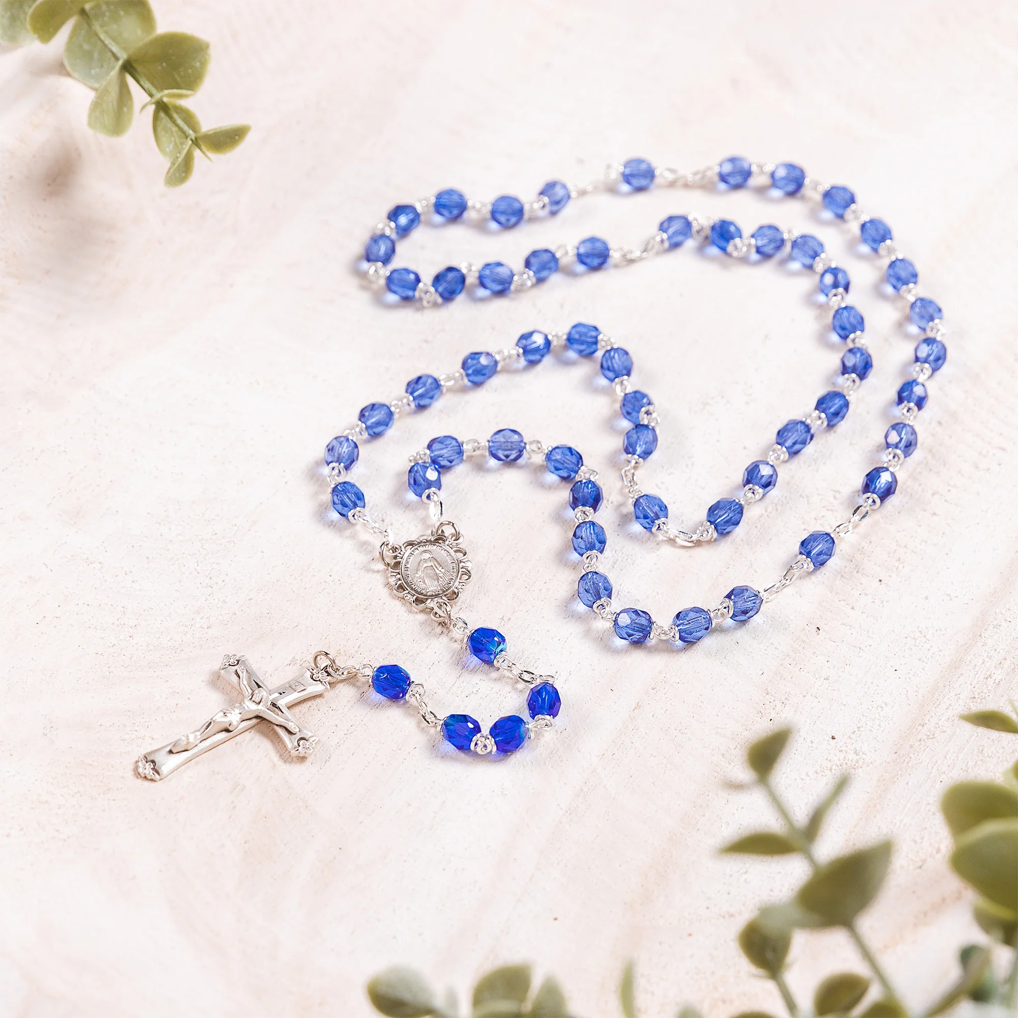 Bohemian Glass Birthstone Rosary - Sapphire / September - Image 2