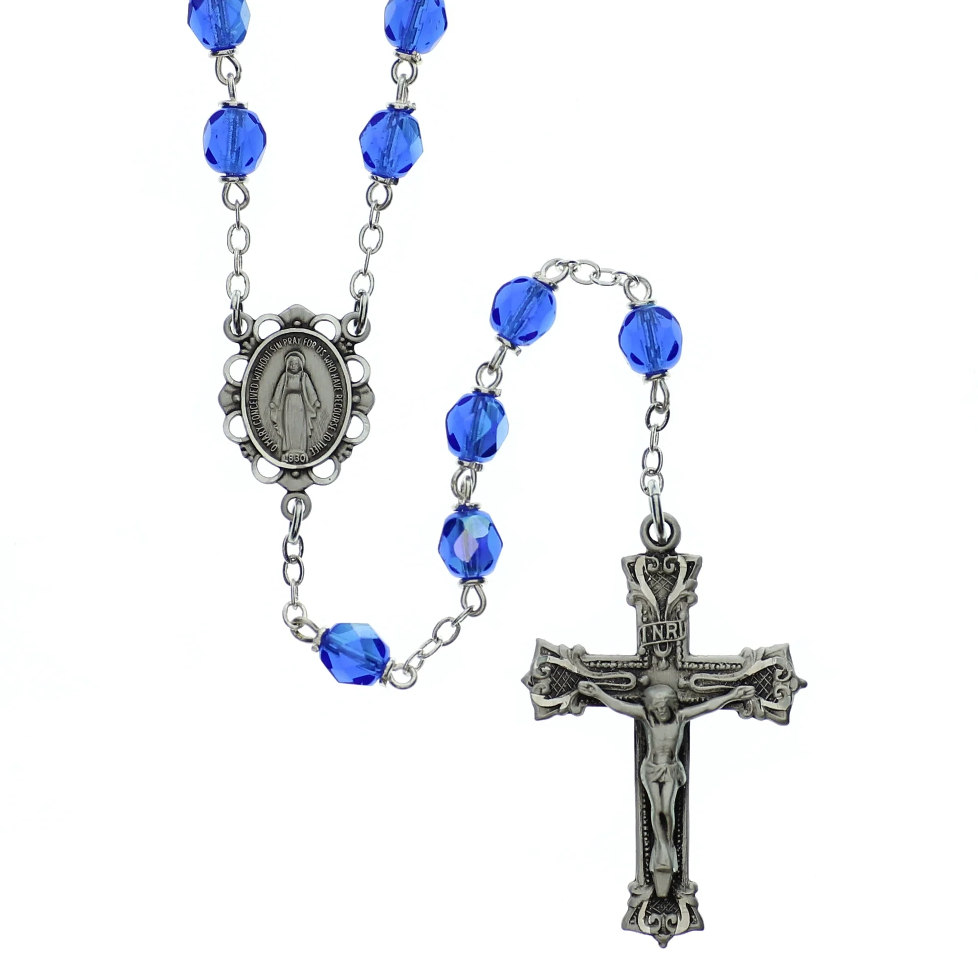 Bohemian Glass Birthstone Rosary - Sapphire / September - Image 3