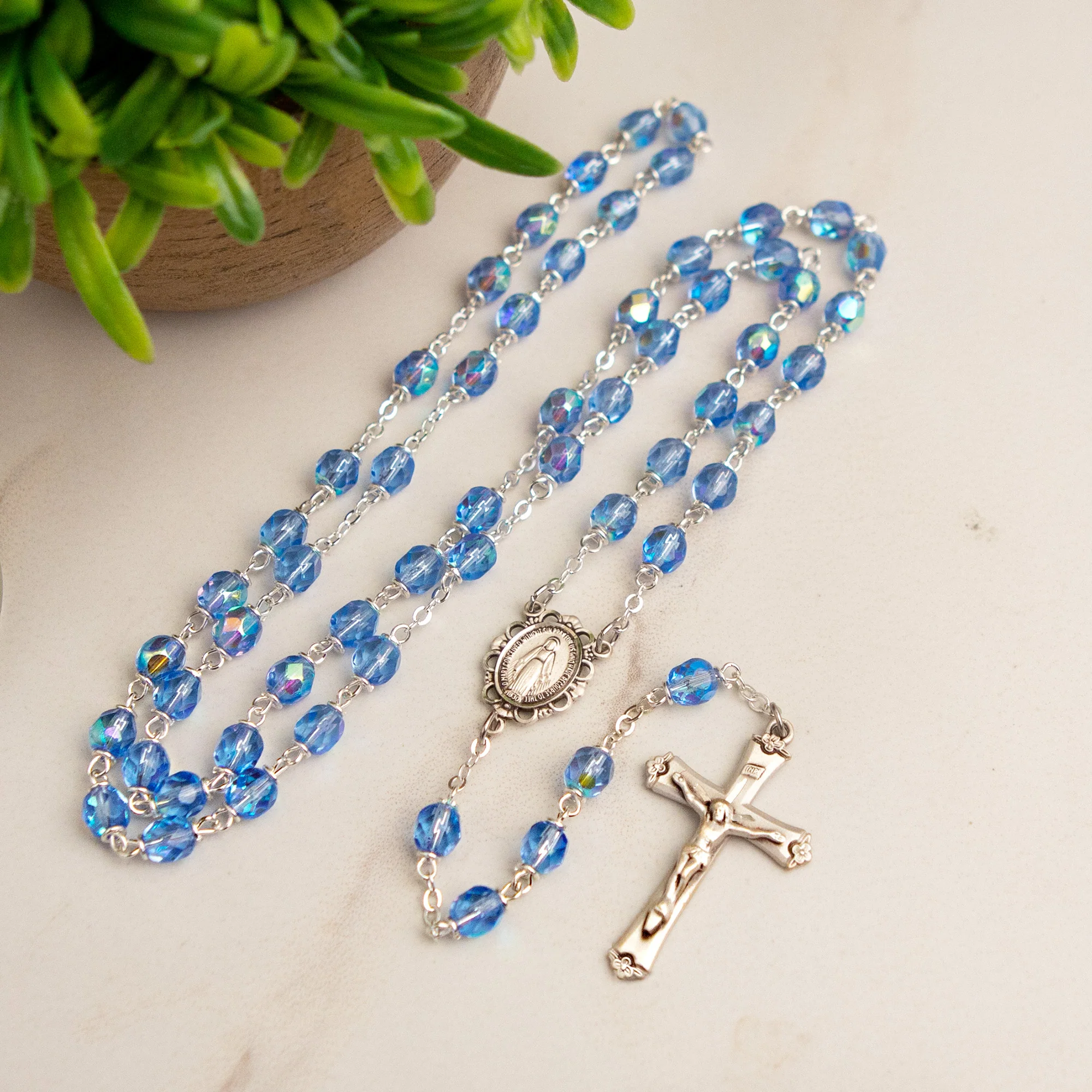 Bohemian Glass Birthstone Rosary – Zircon / December