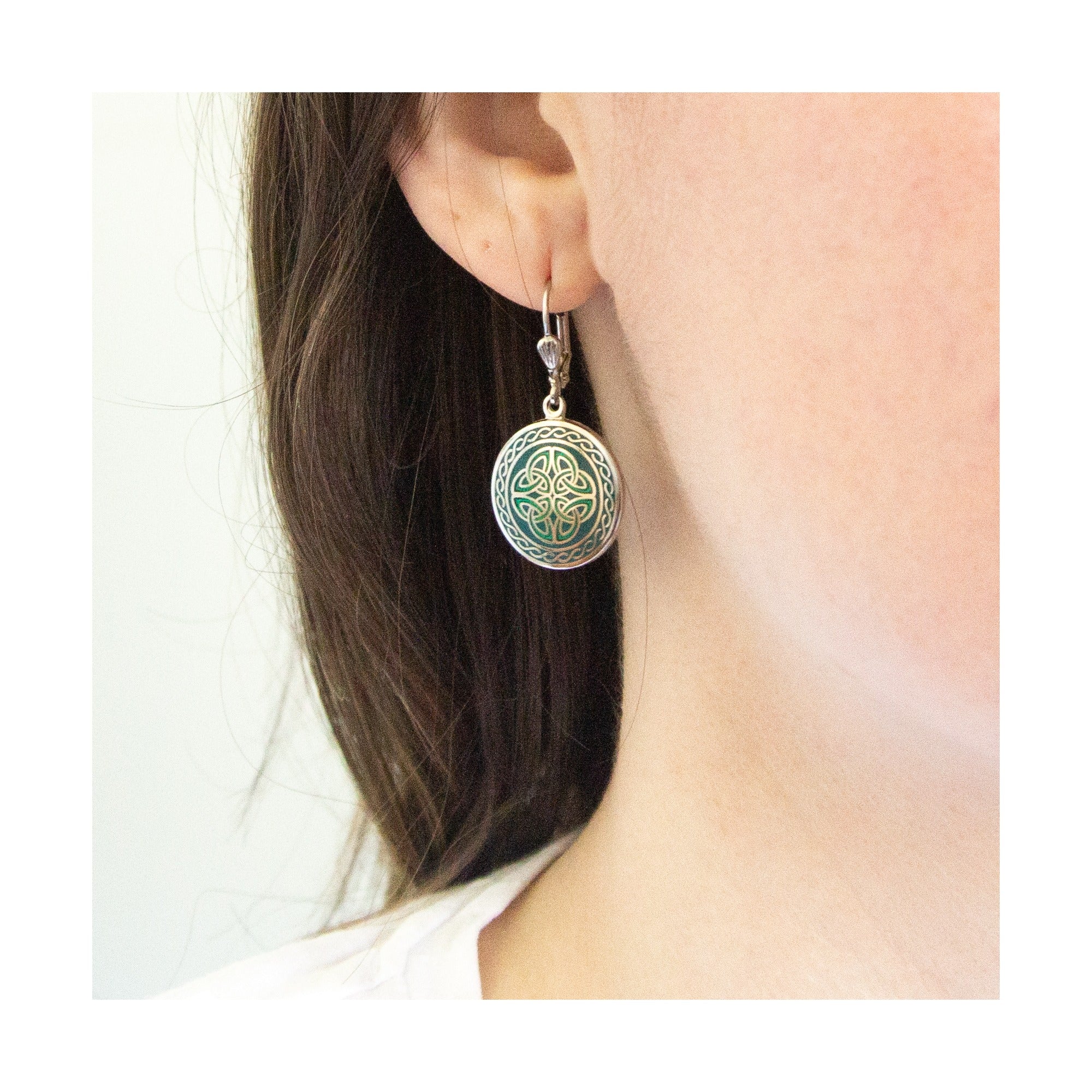 Book of Kells Green Trinity Knot Earrings - Image 2