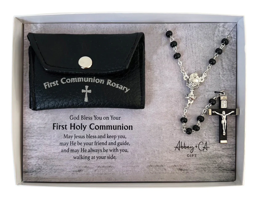 Boys First Comunion Rosary & Leatherette Pouch
