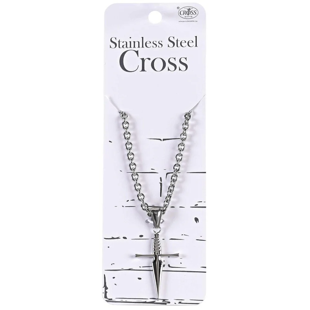 Boys Stainless Steel Sword Cross Necklace - 18" - Image 2