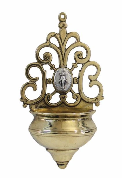 Brass & Pewter Miraculous Medal Holy Water Font