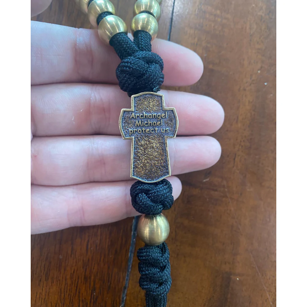 Brass St. Michael & St. Benedict Paracord Rosary - Image 15