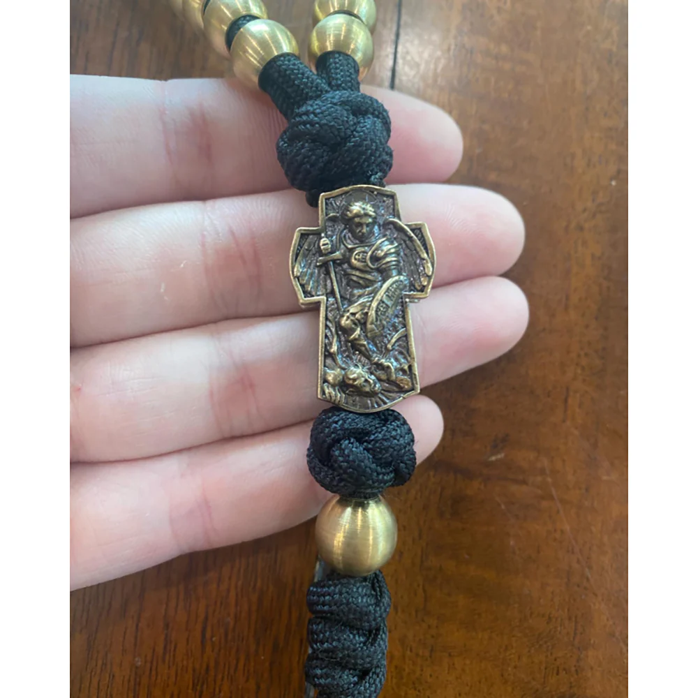 Brass St. Michael & St. Benedict Paracord Rosary - Image 2