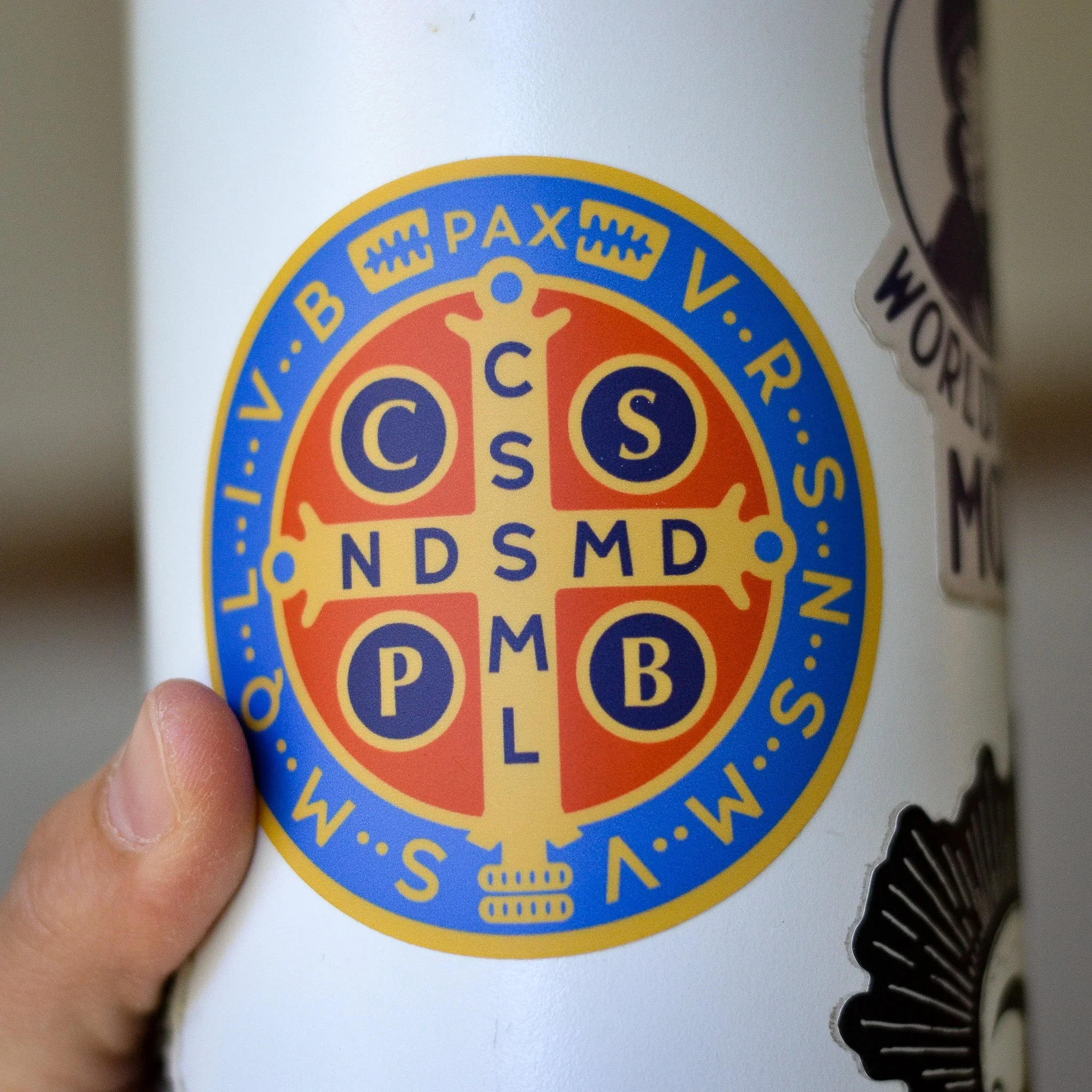 Brightly Colored St. Benedict Vinyl Sticker - Image 3