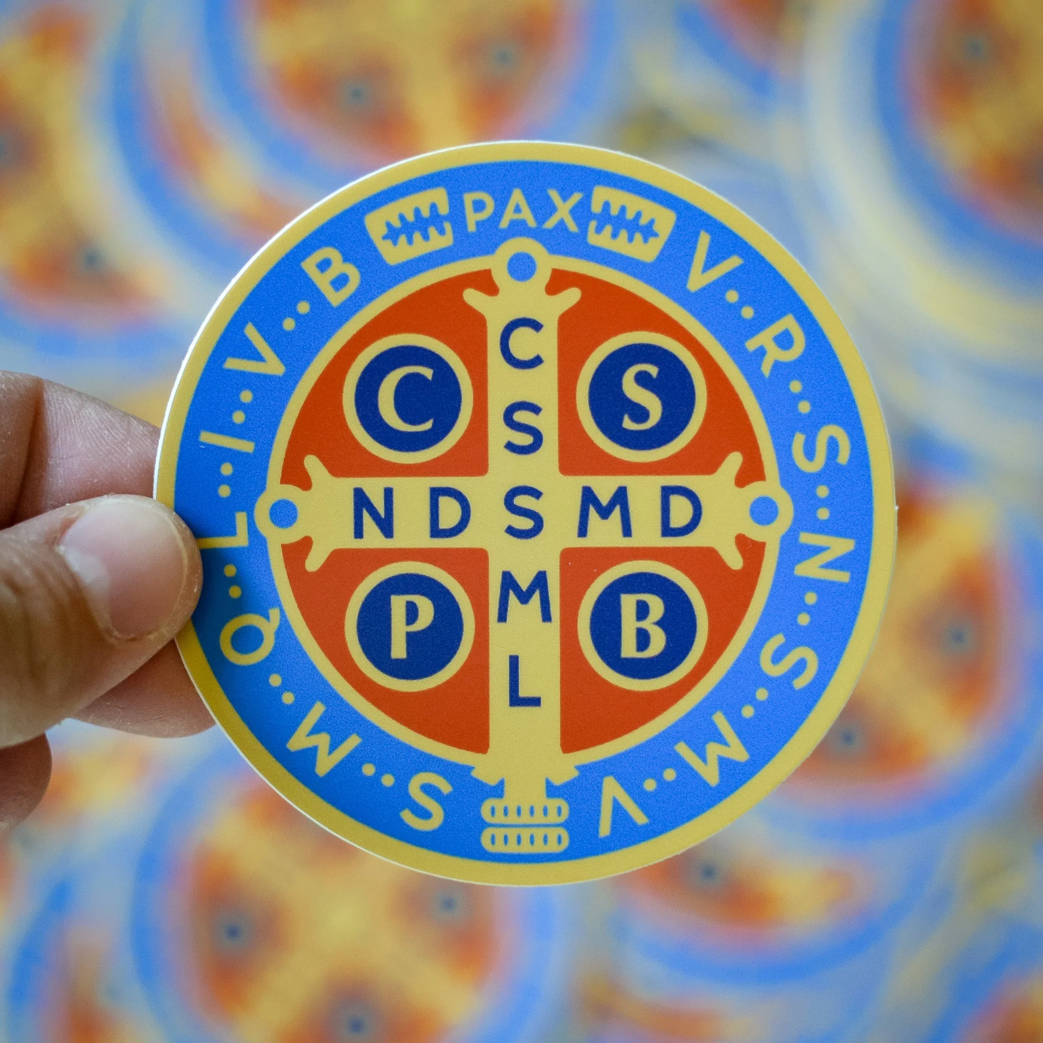 Brightly Colored St. Benedict Vinyl Sticker - Image 4