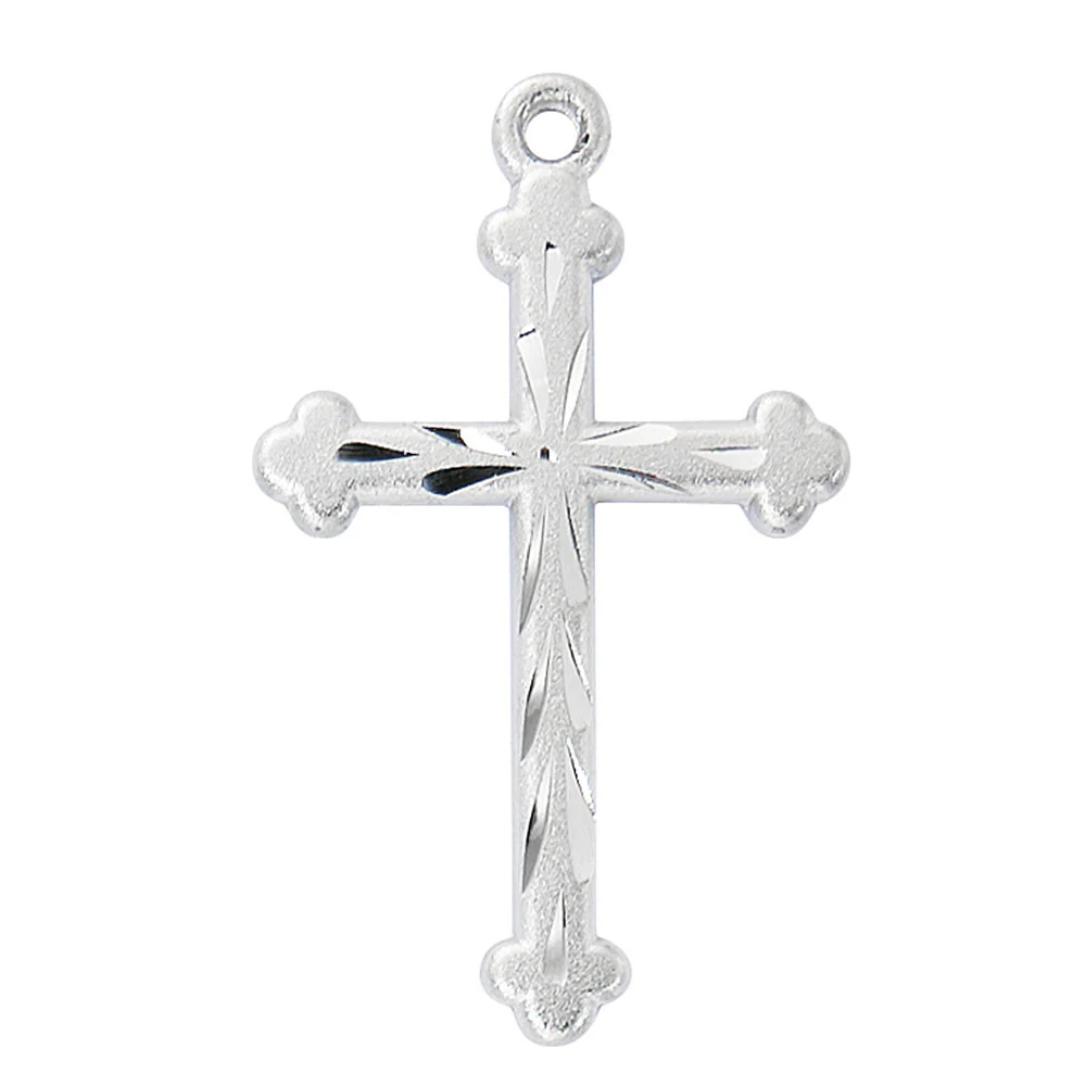 Brilliant Cross Necklace with Diamond Cut Accents - Silver or Gold