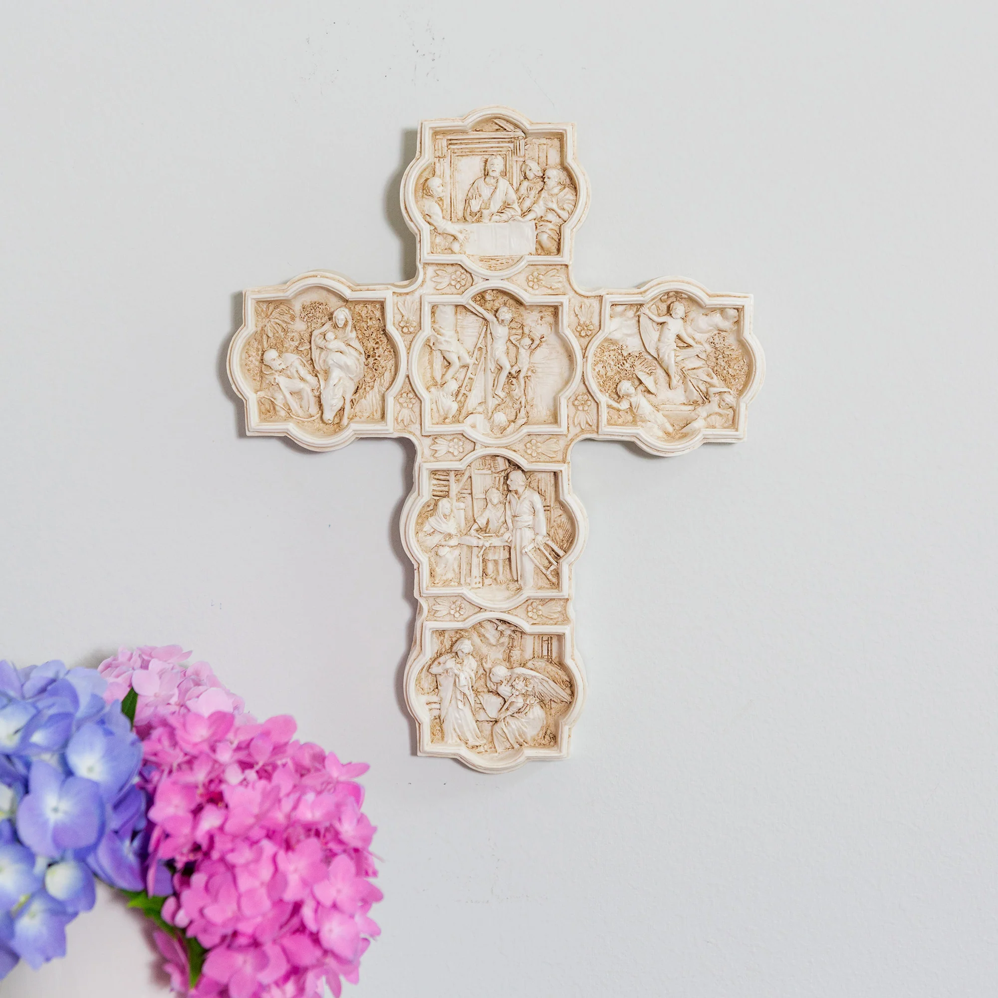 Bronze or Ivory Finish Life of Christ Wall Cross - 11" - Image 4