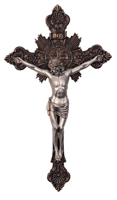 Bronze & Pewter Style Baroque St Benedict Crucifix - 19" - Image 3